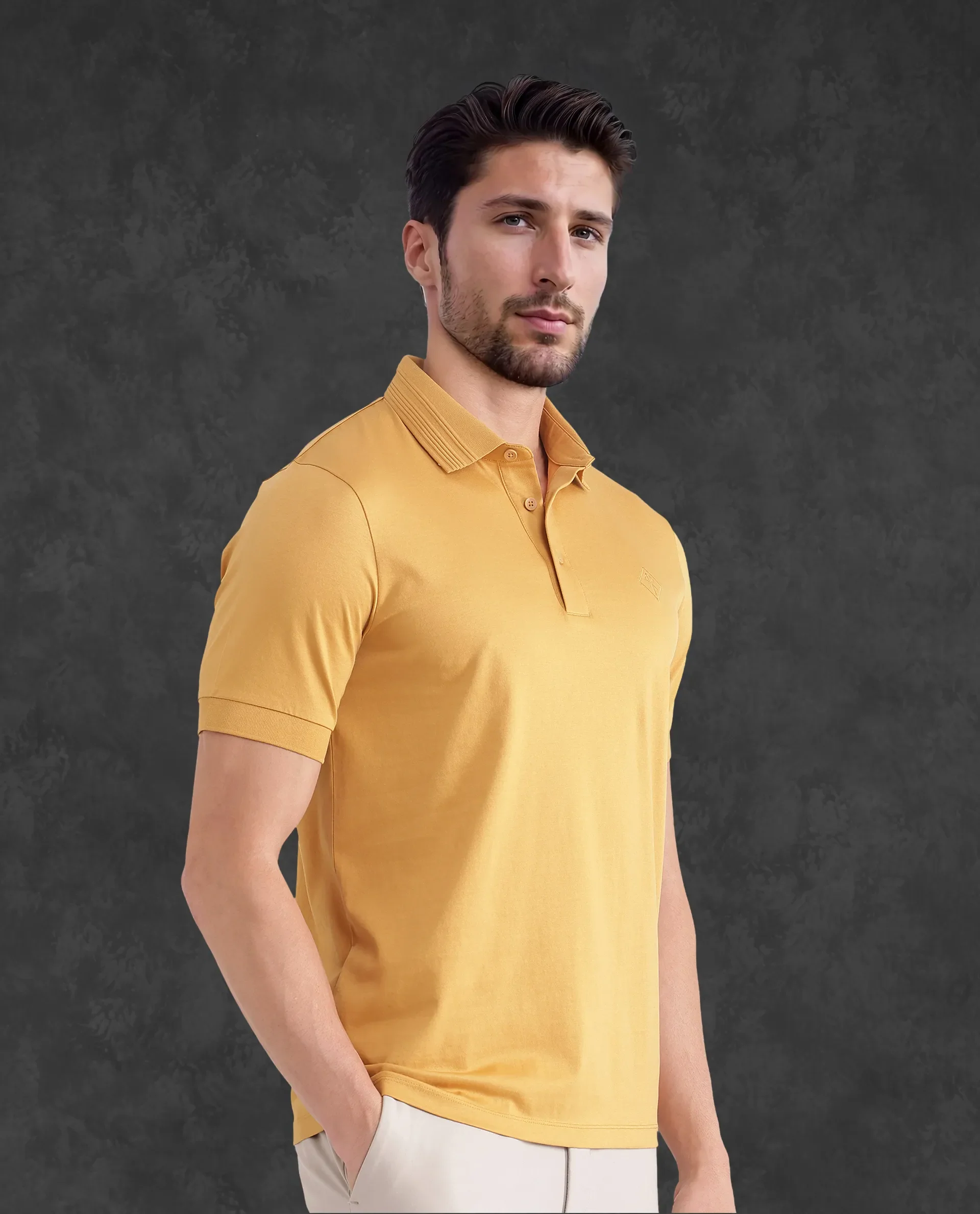 Rare Rabbit Men's Ripl Mustard Cotton Plain Regular Fit Half Sleeve Polo - Image 7