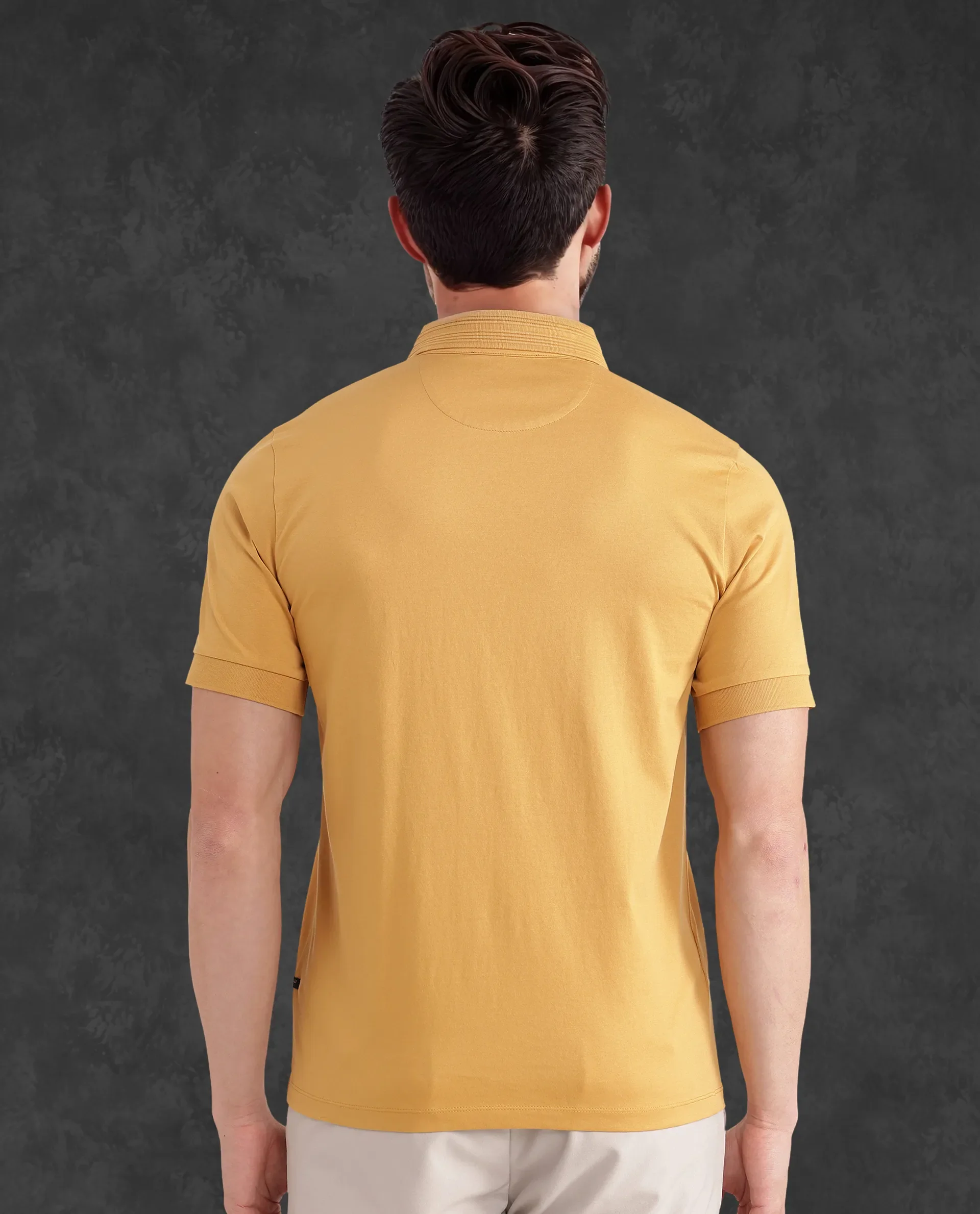 Rare Rabbit Men's Ripl Mustard Cotton Plain Regular Fit Half Sleeve Polo - Image 8