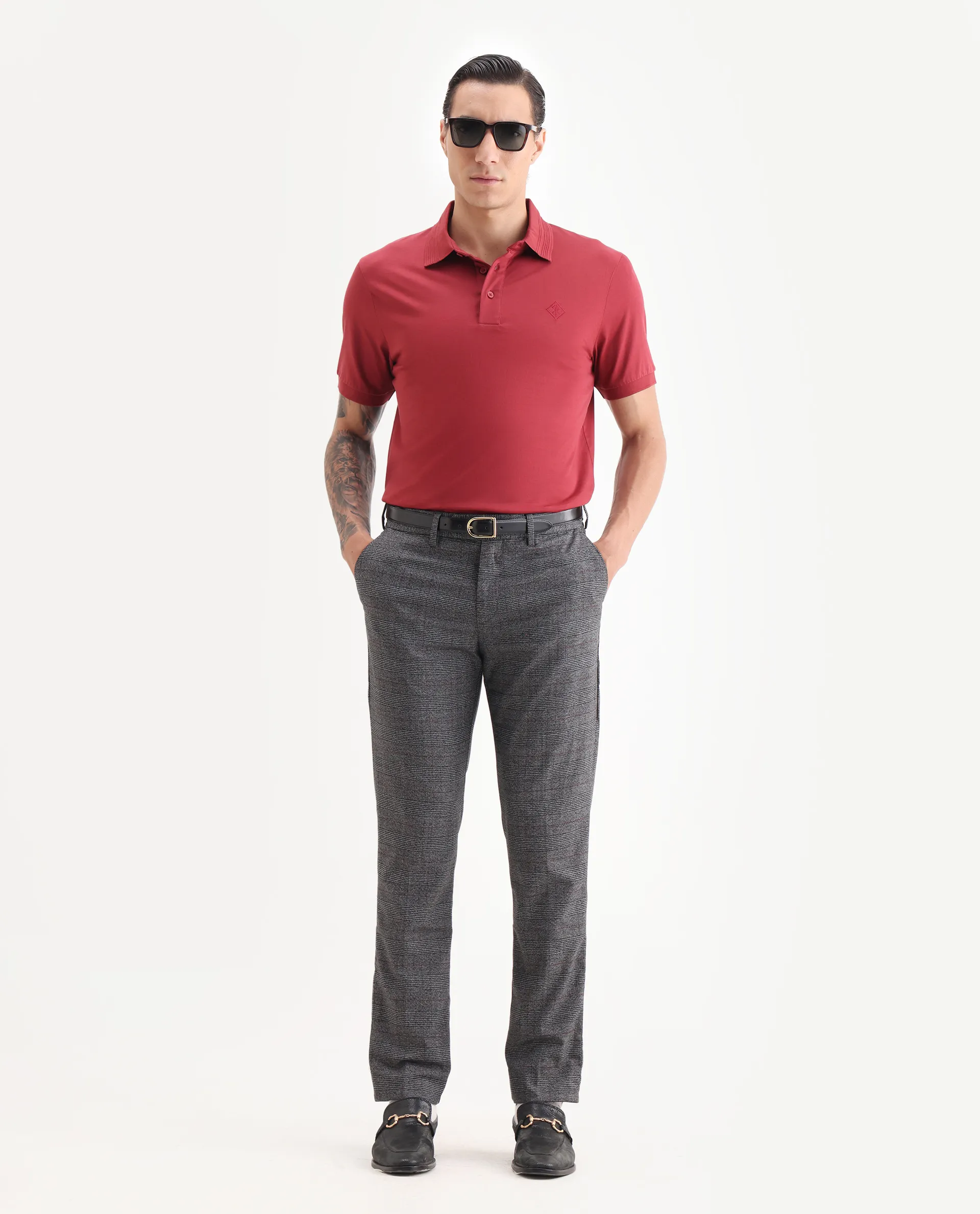 Rare Rabbit Men's Ripl Red Cotton Plain Regular Fit Half Sleeve Polo - Image 2