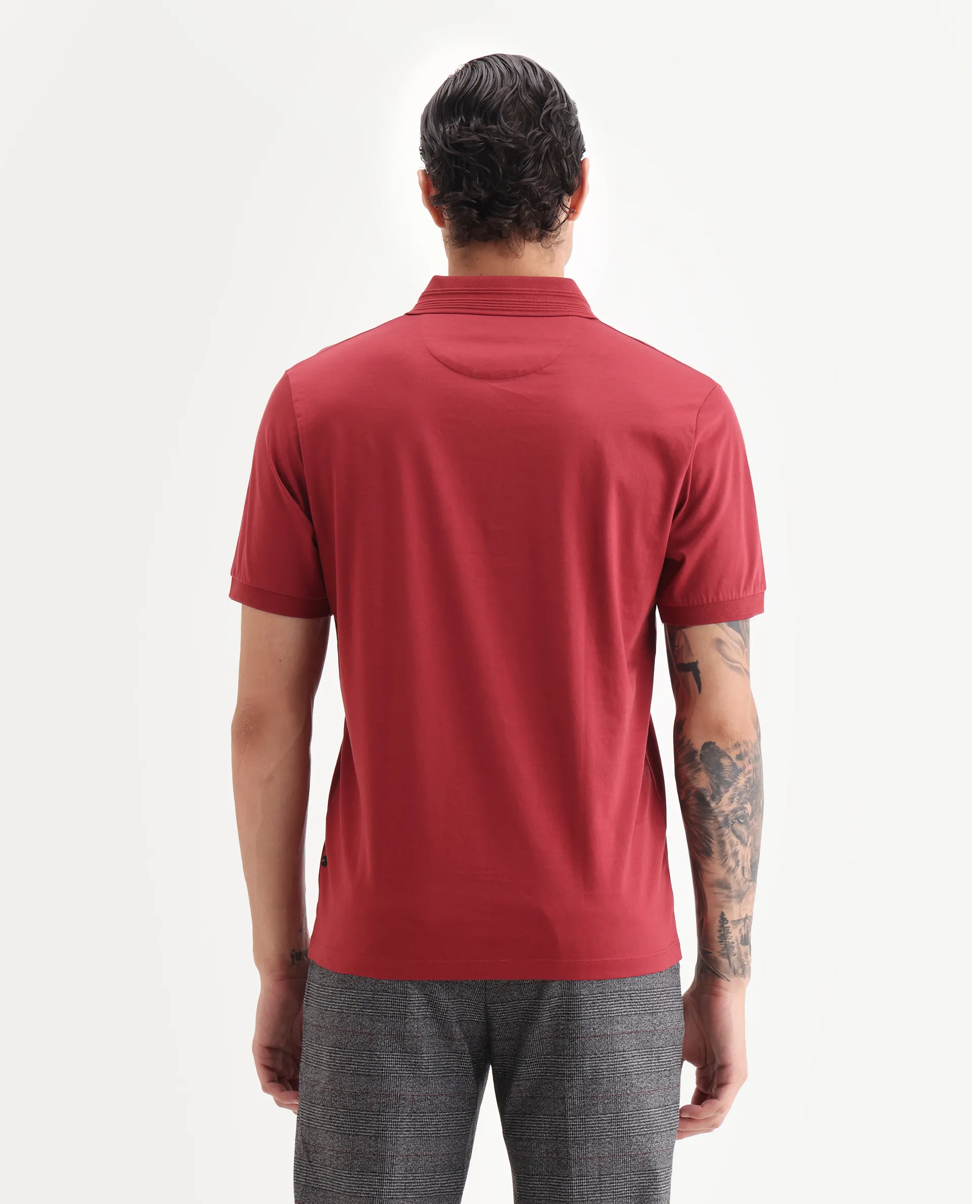 Rare Rabbit Men's Ripl Red Cotton Plain Regular Fit Half Sleeve Polo - Image 7