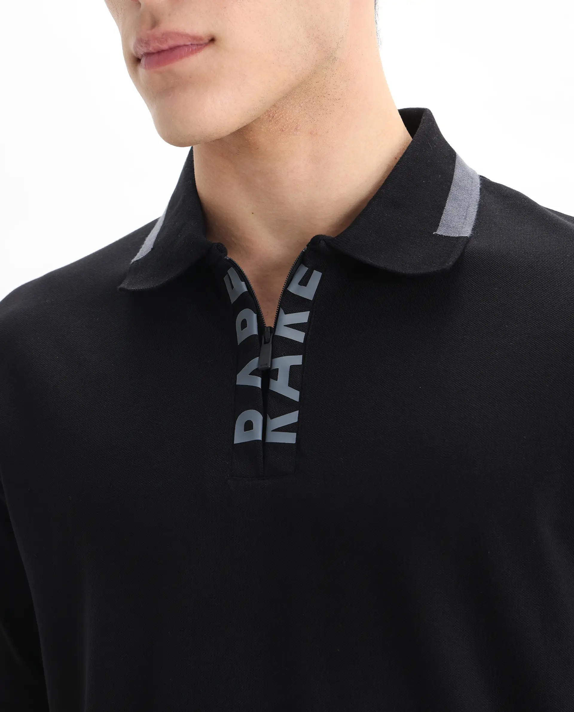 Rare Rabbit Men's Rique Black Cotton Plain Regular Fit Half Sleeve Polo - Image 3