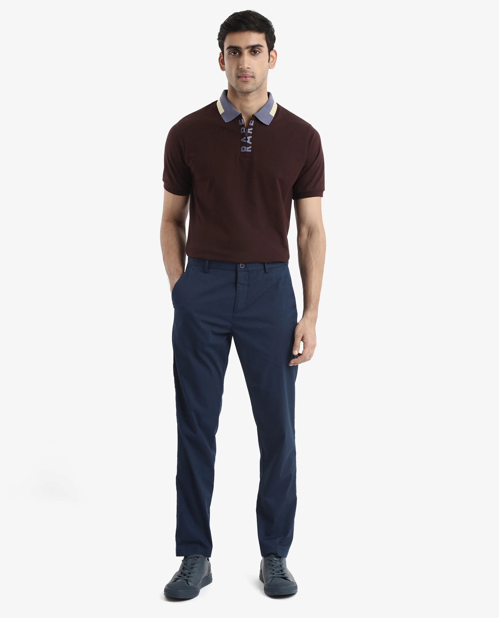 Rare Rabbit Men's Rique Dark Maroon Cotton Plain Regular Fit Half Sleeve Polo - Image 2
