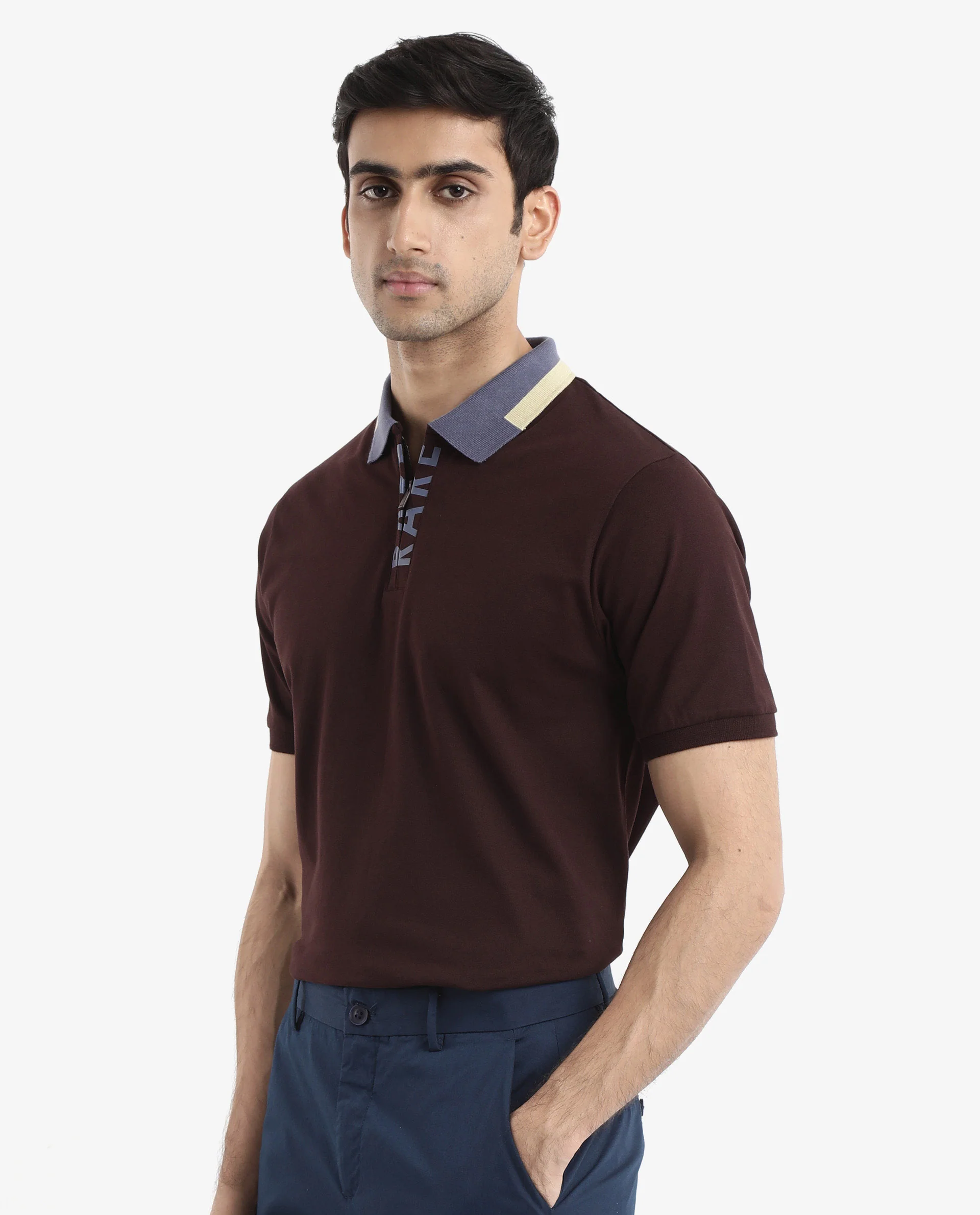 Rare Rabbit Men's Rique Dark Maroon Cotton Plain Regular Fit Half Sleeve Polo - Image 3