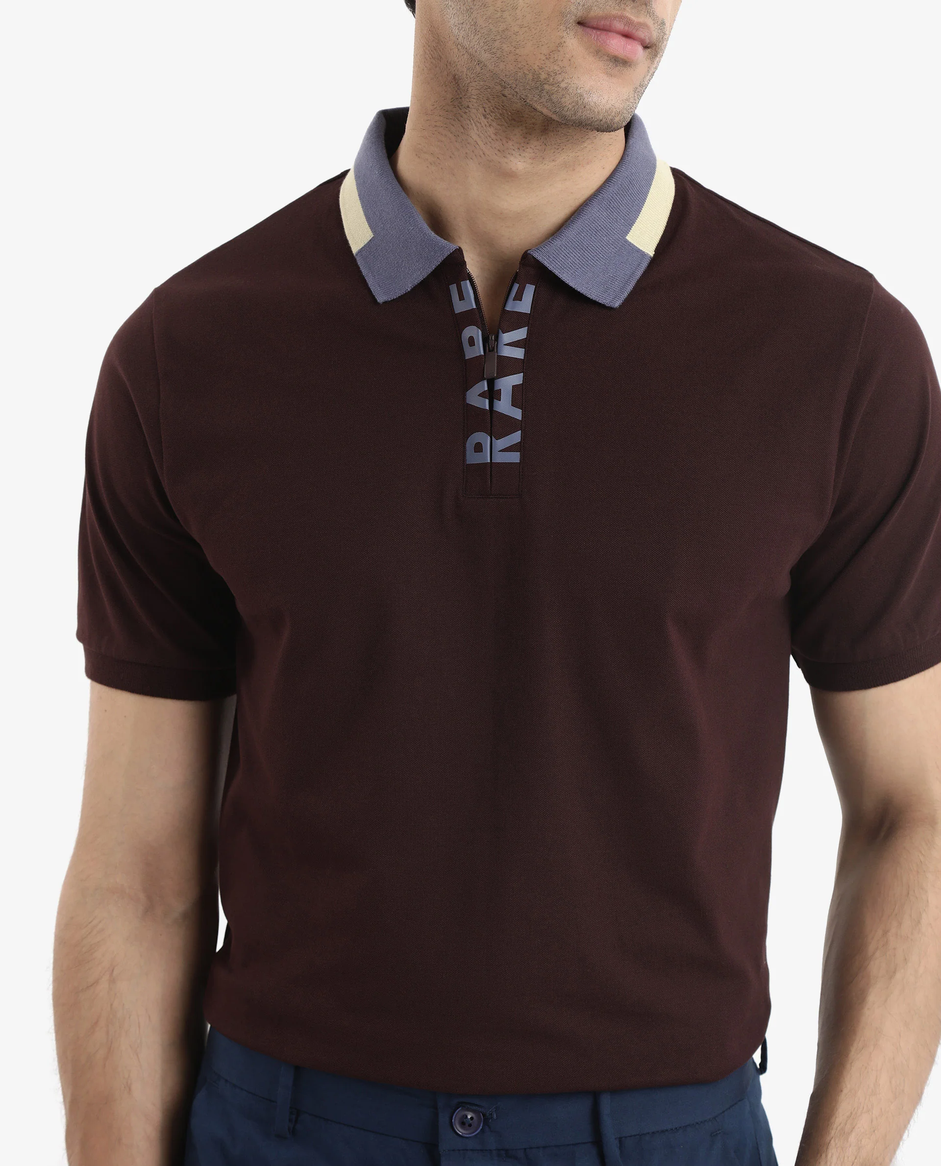Rare Rabbit Men's Rique Dark Maroon Cotton Plain Regular Fit Half Sleeve Polo - Image 4
