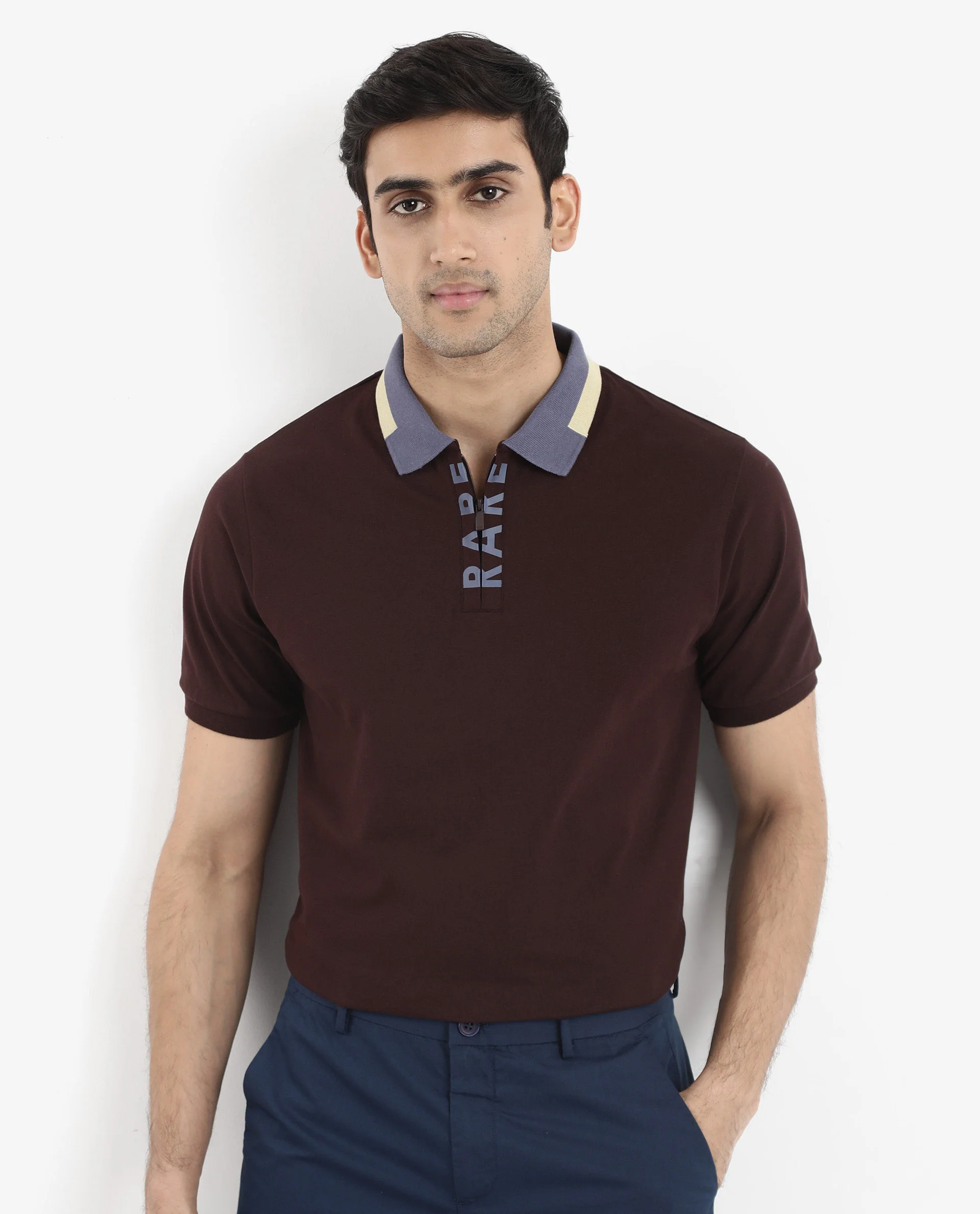 Rare Rabbit Men's Rique Dark Maroon Cotton Plain Regular Fit Half Sleeve Polo - Image 5