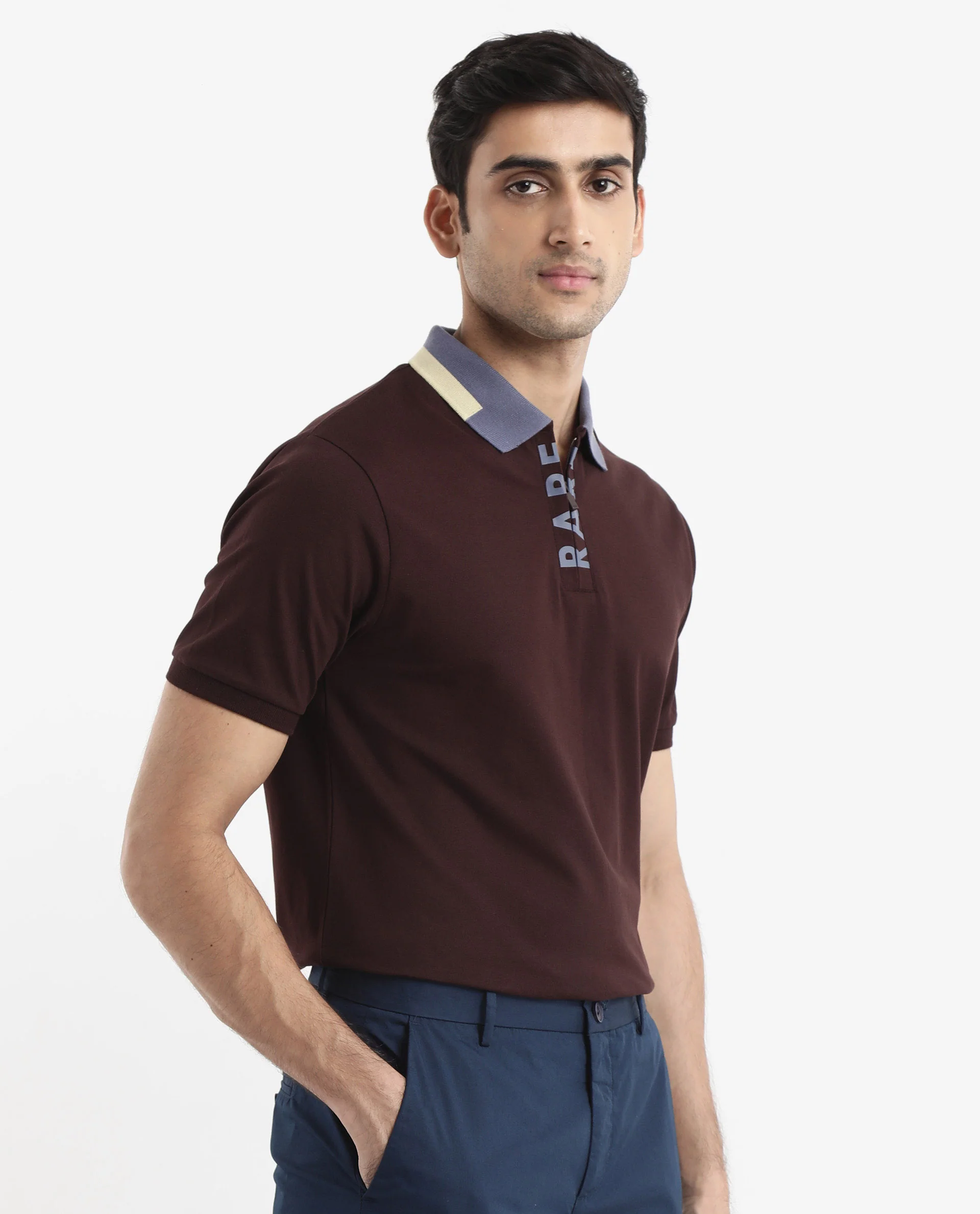 Rare Rabbit Men's Rique Dark Maroon Cotton Plain Regular Fit Half Sleeve Polo - Image 6