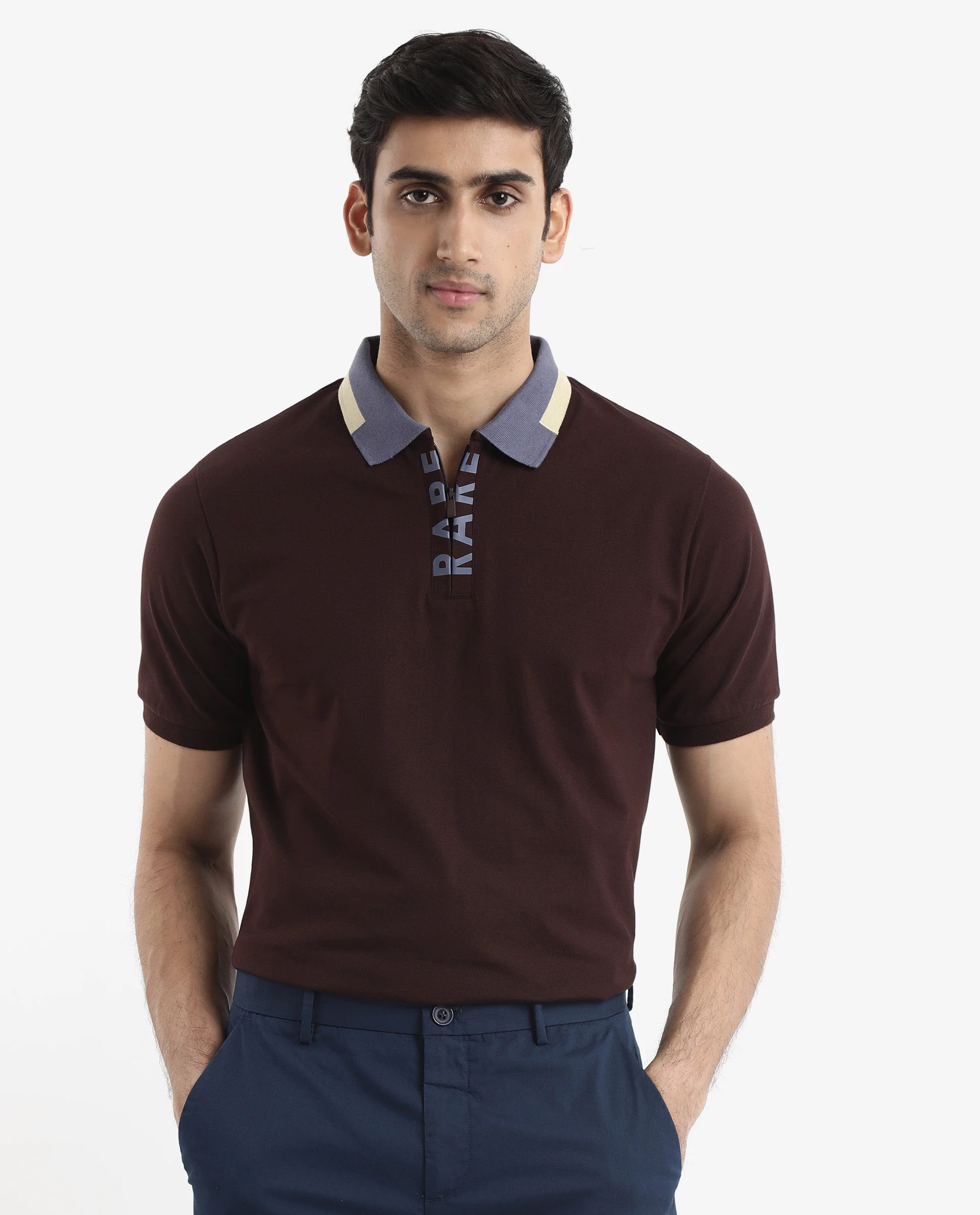 Rare Rabbit Men's Rique Dark Maroon Cotton Plain Regular Fit Half Sleeve Polo - Image 7