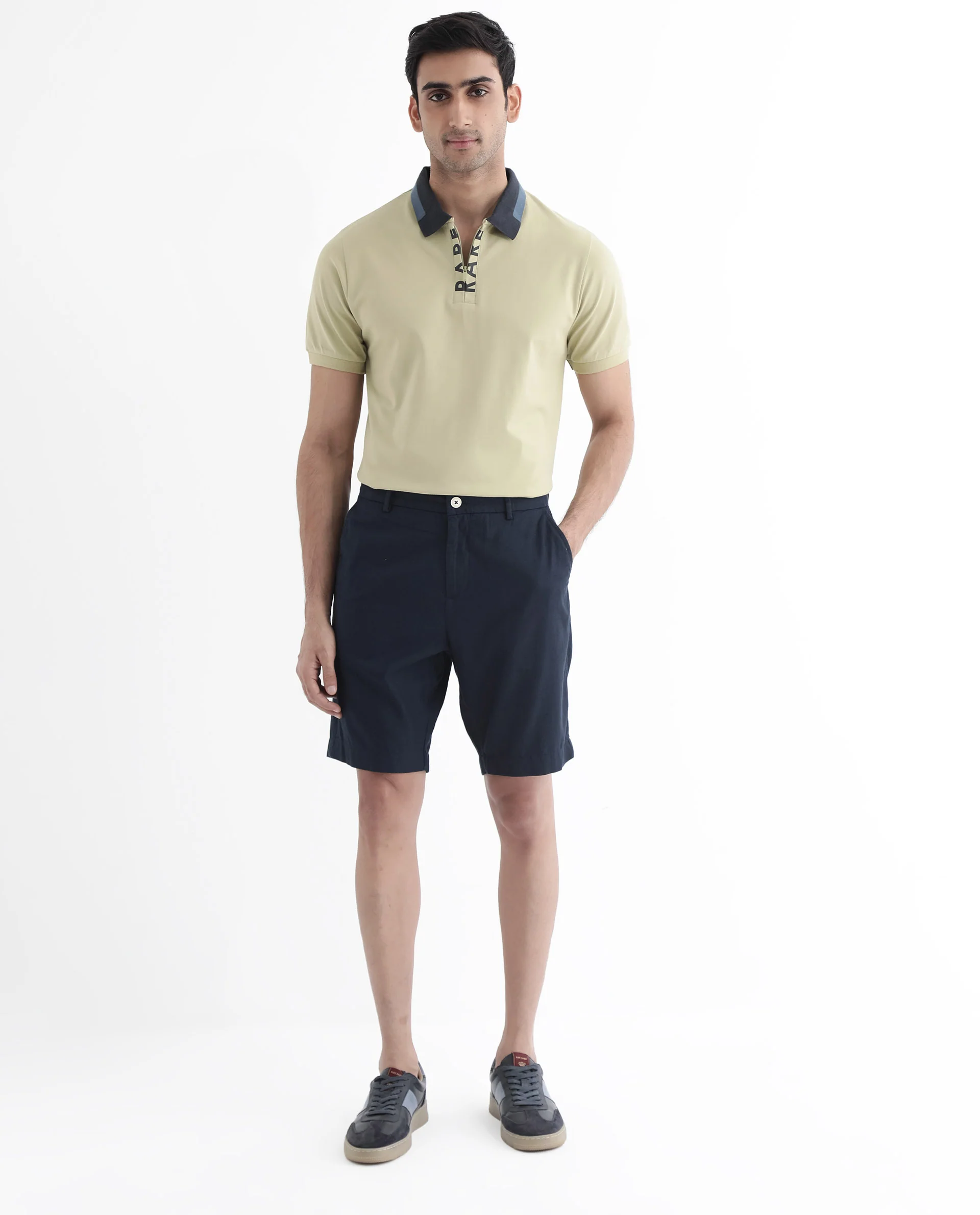 Rare Rabbit Men's Rique Dusky Green Cotton Plain Regular Fit Half Sleeve Polo - Image 2