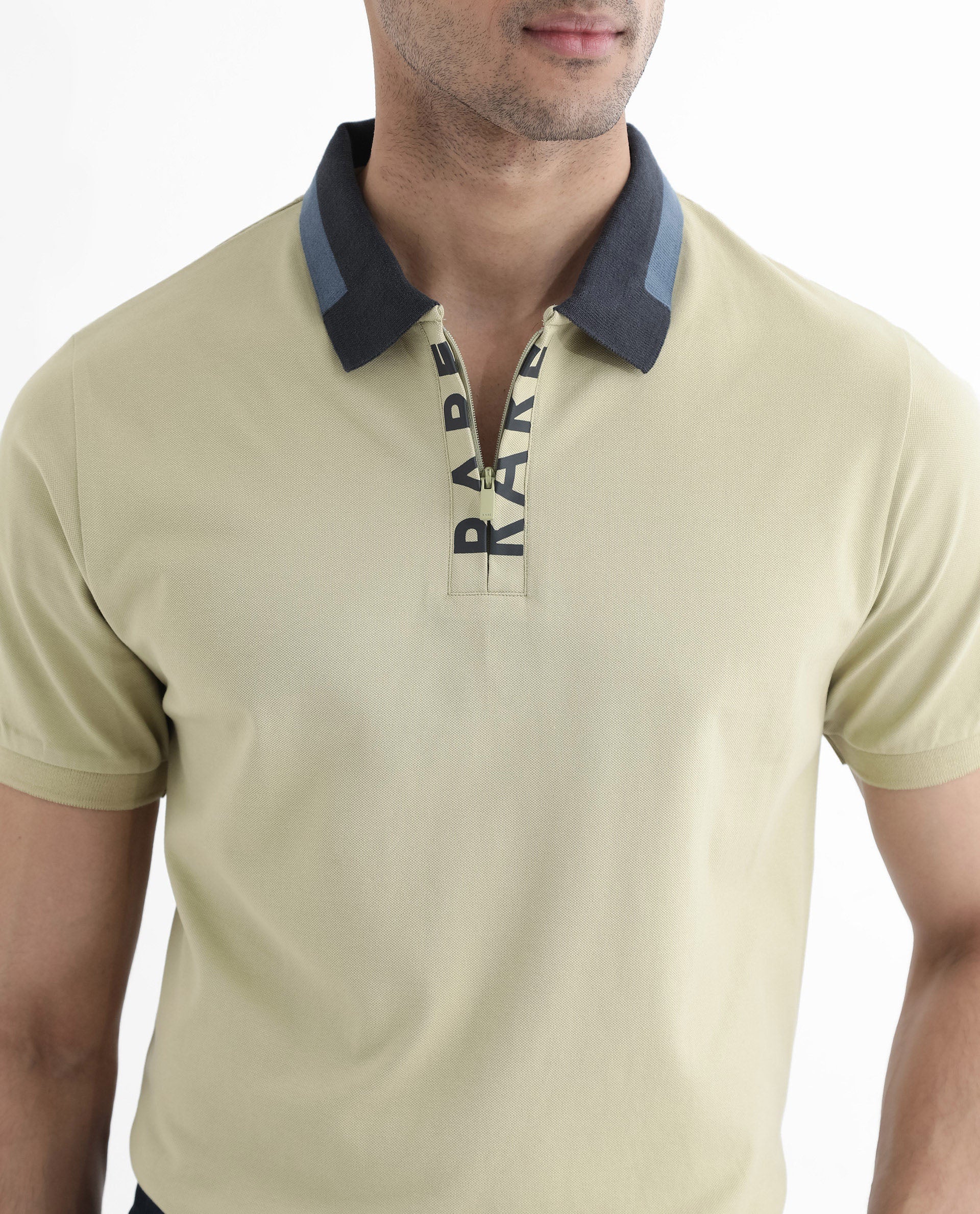 Rare Rabbit Men's Rique Dusky Green Cotton Plain Regular Fit Half Sleeve Polo - Image 3