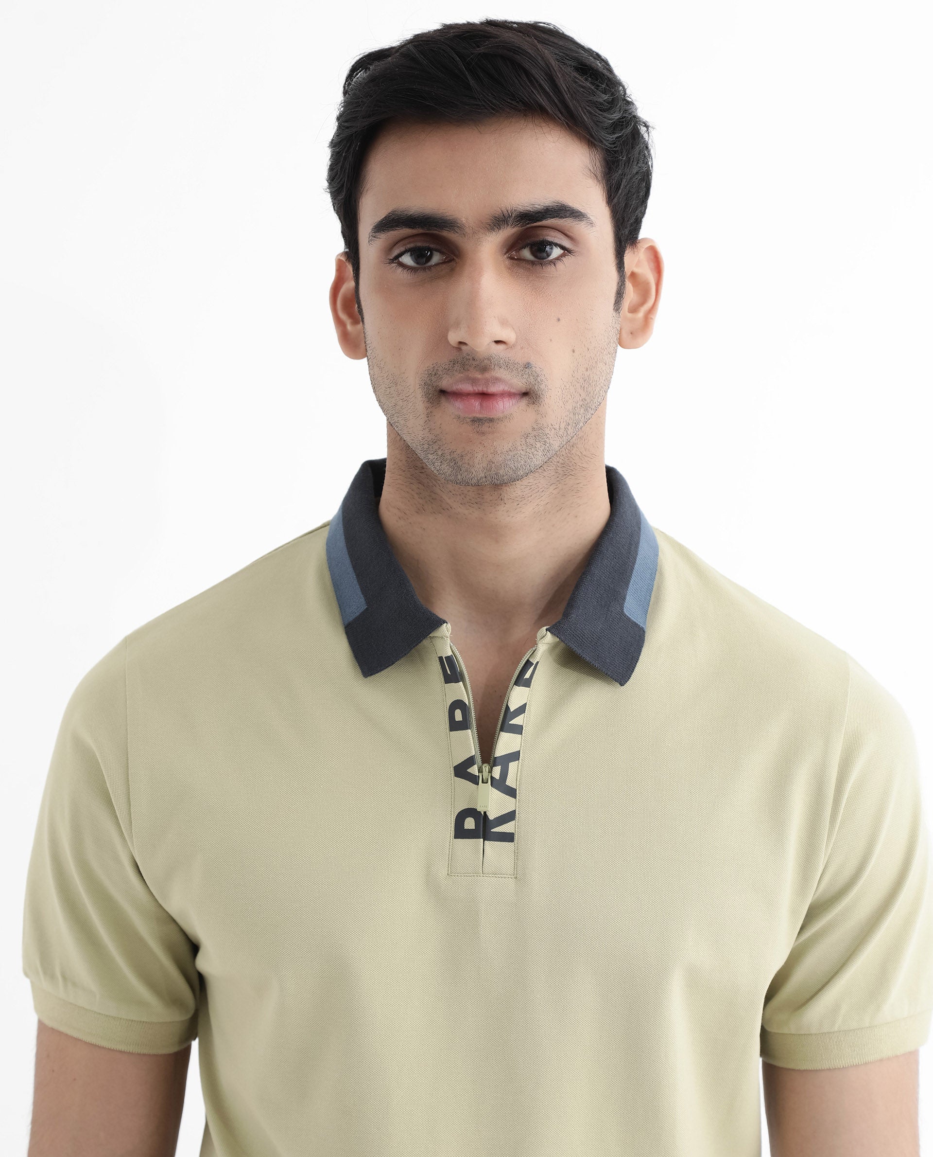 Rare Rabbit Men's Rique Dusky Green Cotton Plain Regular Fit Half Sleeve Polo - Image 5