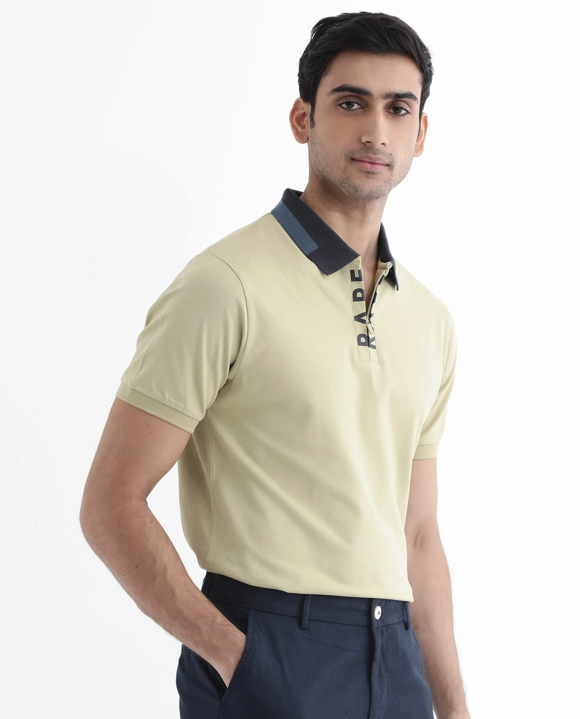 Rare Rabbit Men's Rique Dusky Green Cotton Plain Regular Fit Half Sleeve Polo - Image 6