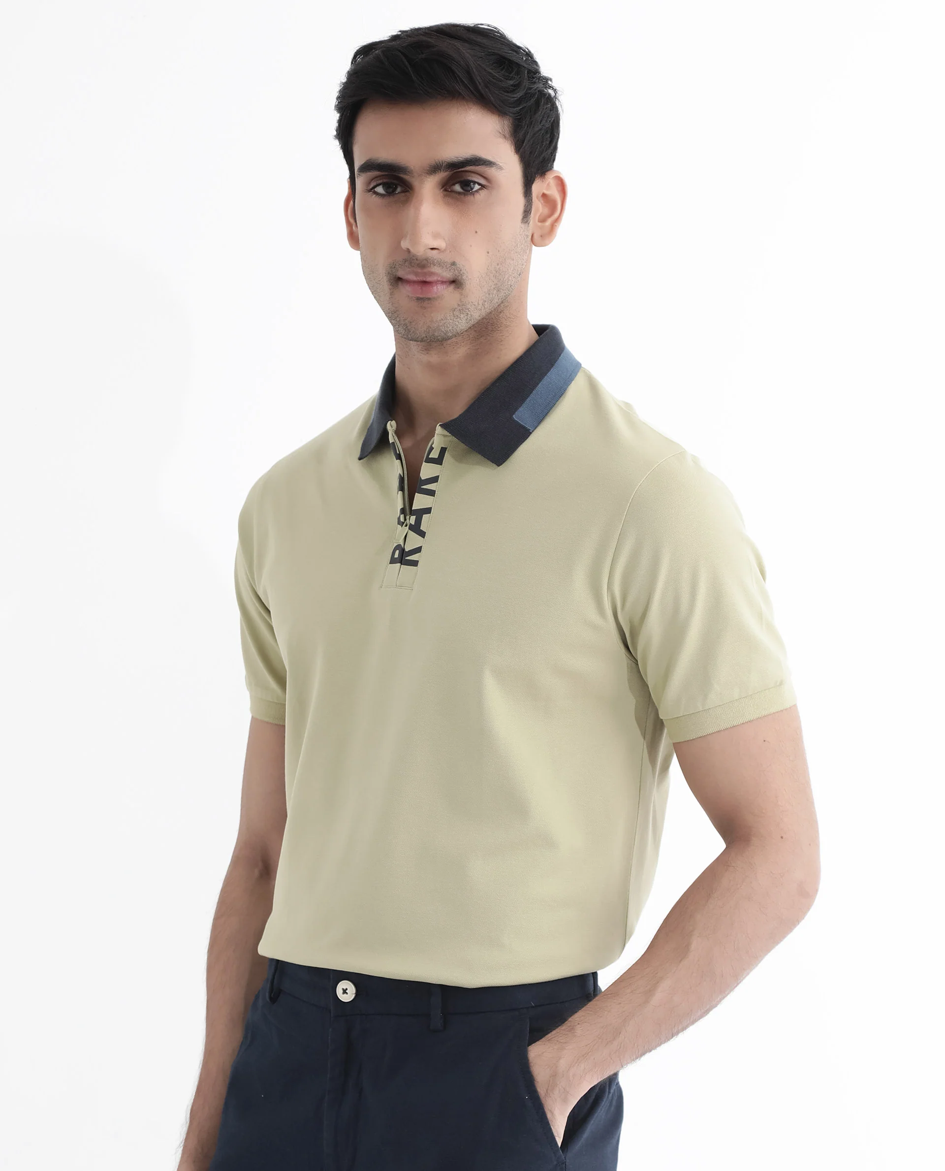 Rare Rabbit Men's Rique Dusky Green Cotton Plain Regular Fit Half Sleeve Polo - Image 8