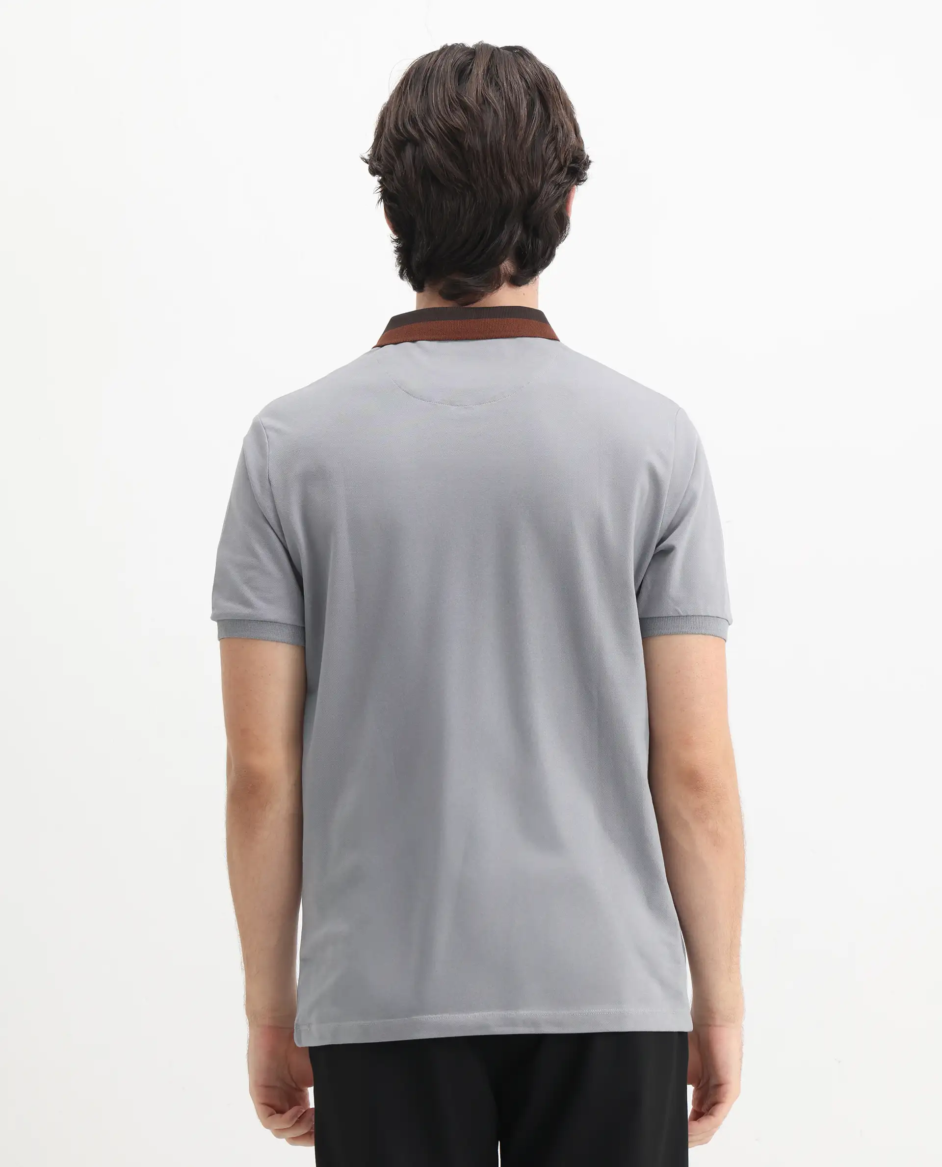 Rare Rabbit Men's Rique Light Grey Cotton Plain Regular Fit Half Sleeve Polo - Image 8