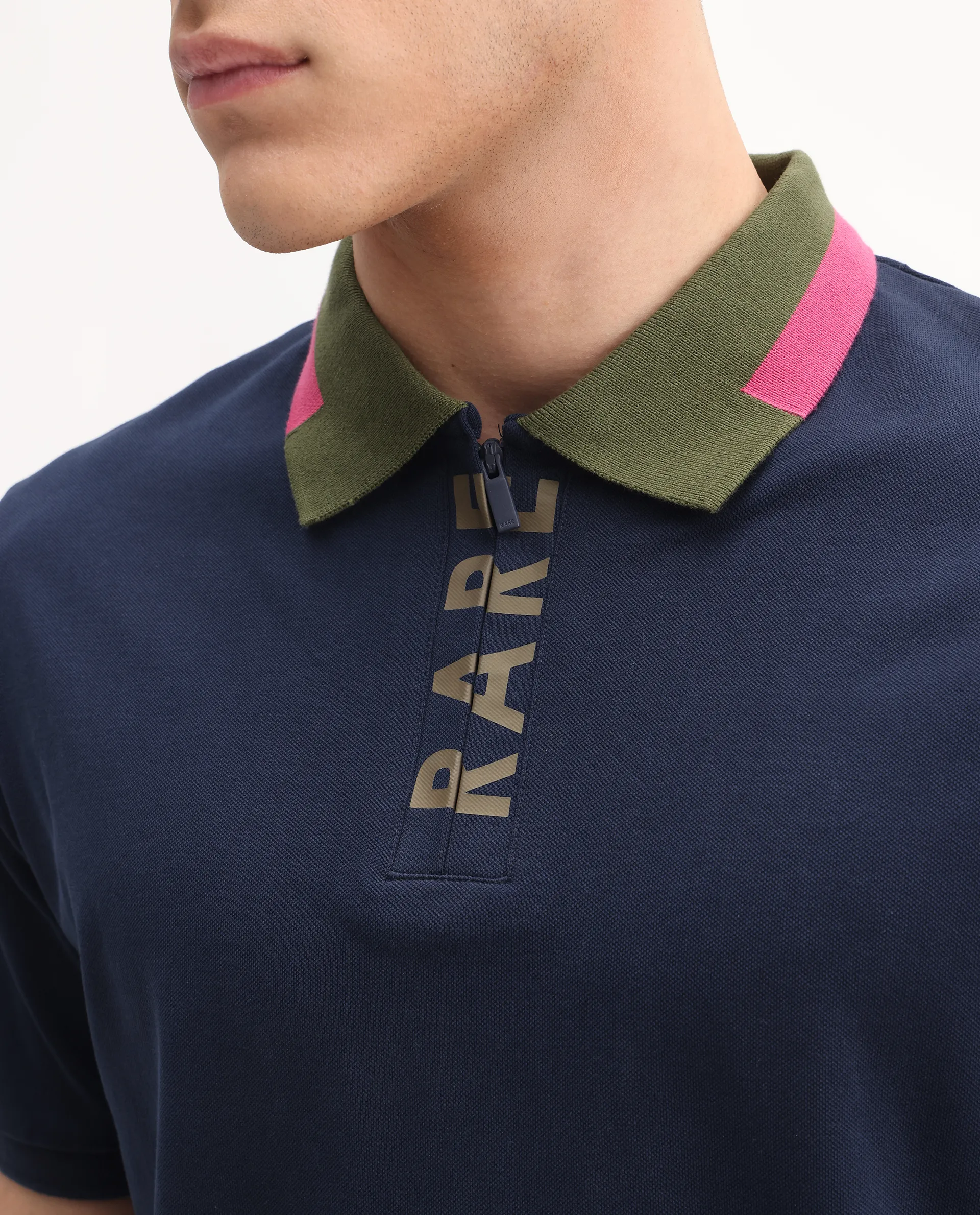 Rare Rabbit Men's Rique Navy Cotton Plain Regular Fit Half Sleeve Polo - Image 3