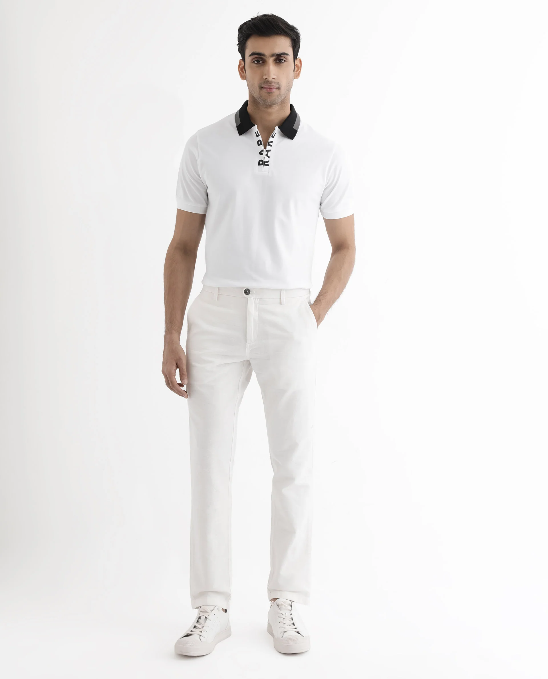 Rare Rabbit Men's Rique White Cotton Plain Regular Fit Half Sleeve Polo - Image 2
