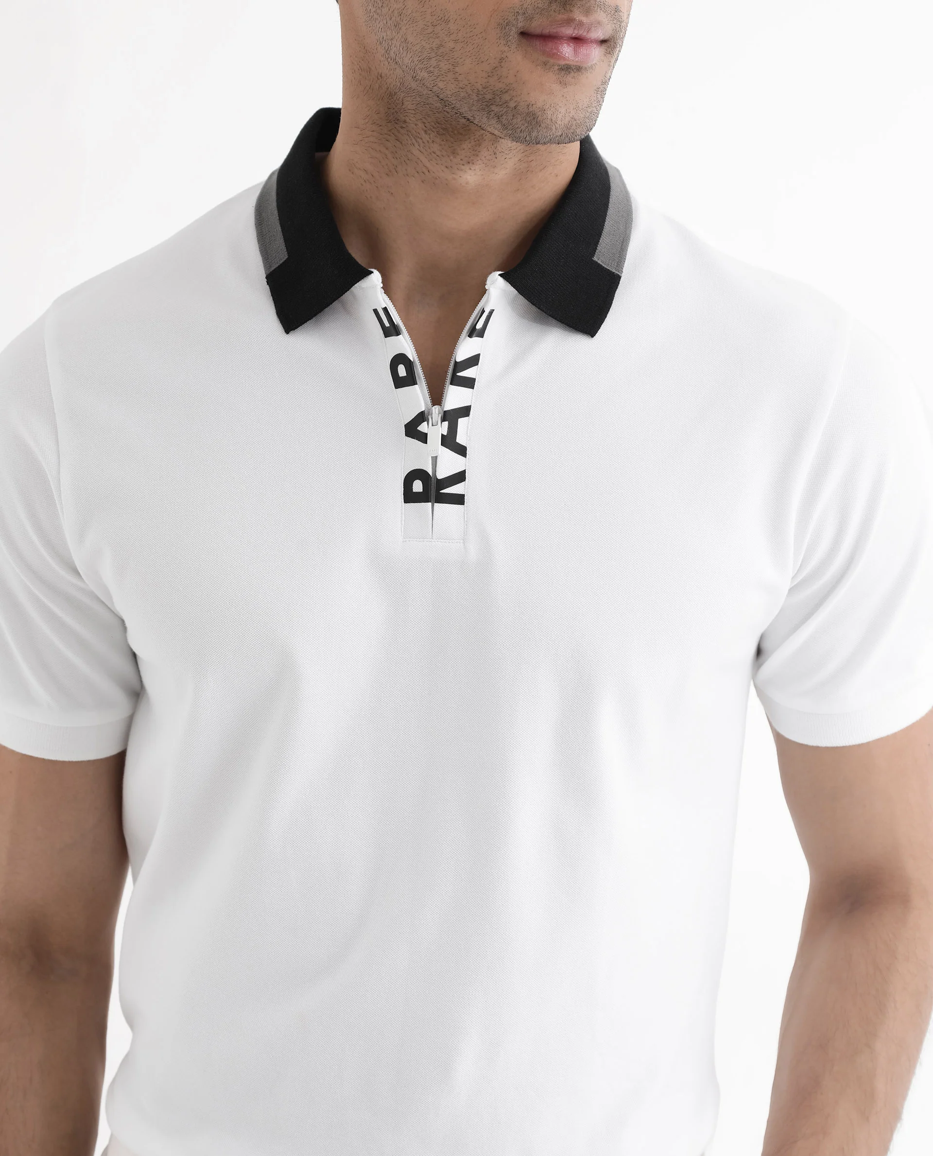Rare Rabbit Men's Rique White Cotton Plain Regular Fit Half Sleeve Polo - Image 3