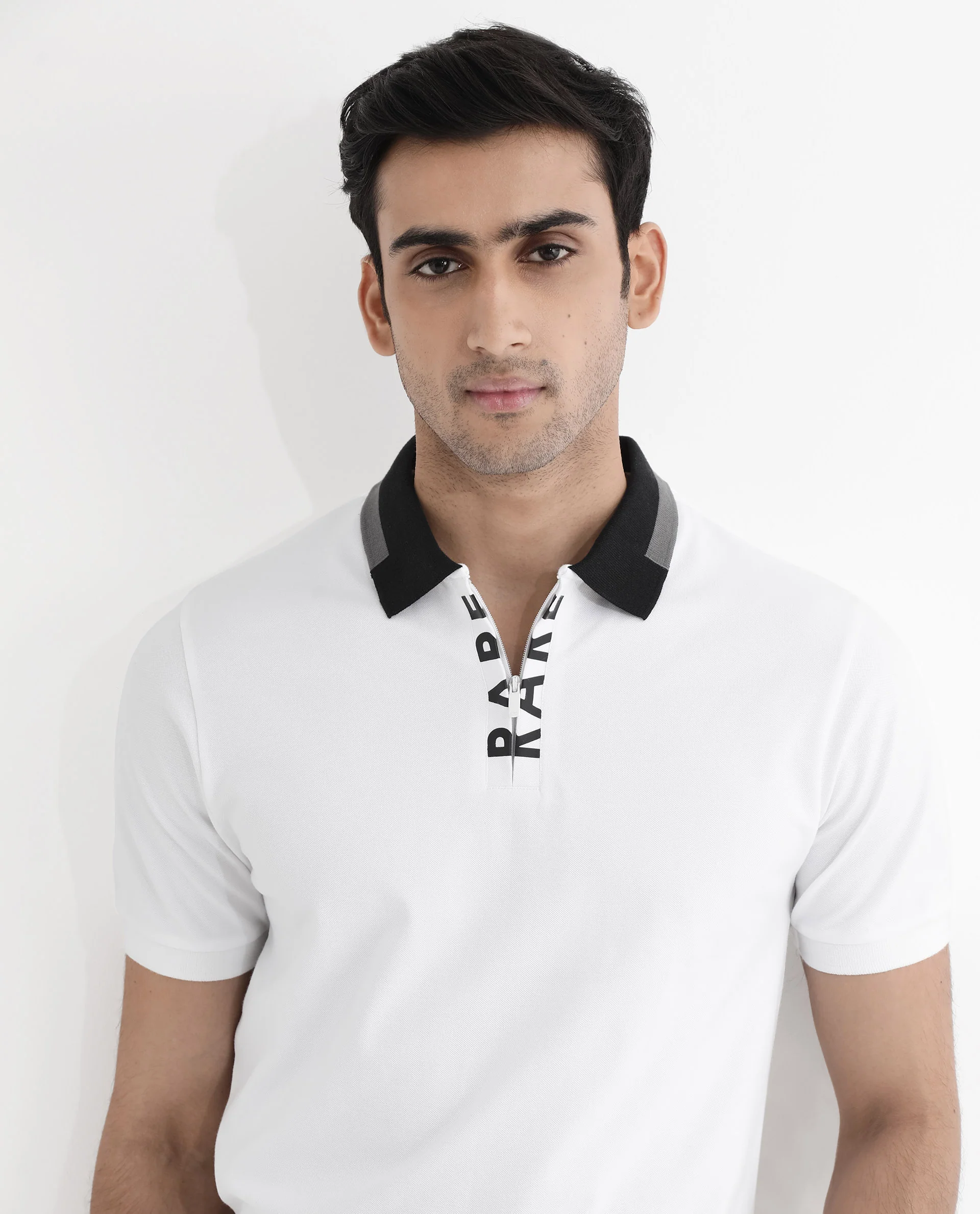 Rare Rabbit Men's Rique White Cotton Plain Regular Fit Half Sleeve Polo - Image 4
