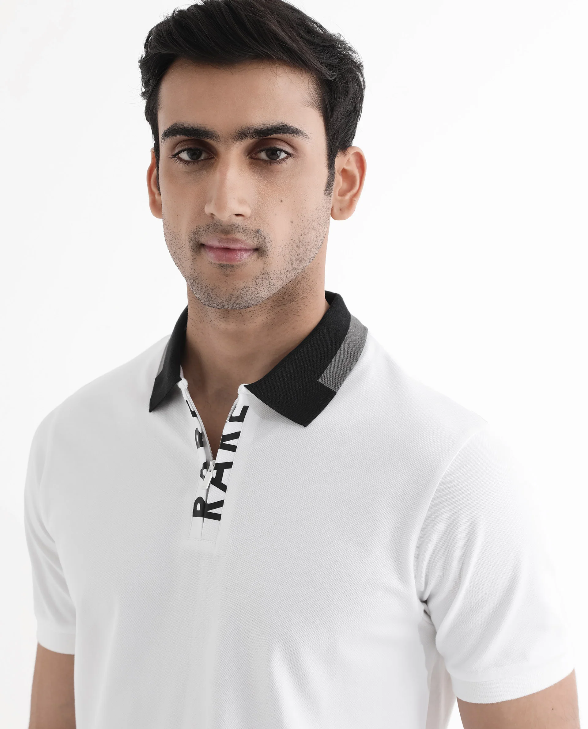 Rare Rabbit Men's Rique White Cotton Plain Regular Fit Half Sleeve Polo - Image 5