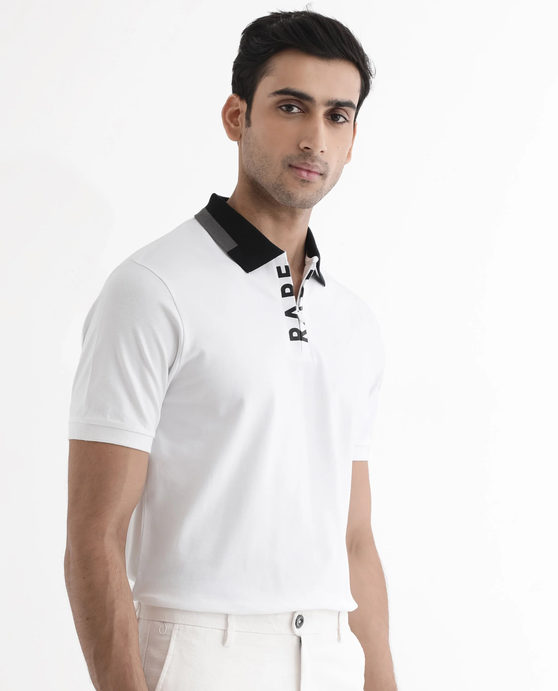 Rare Rabbit Men's Rique White Cotton Plain Regular Fit Half Sleeve Polo - Image 6