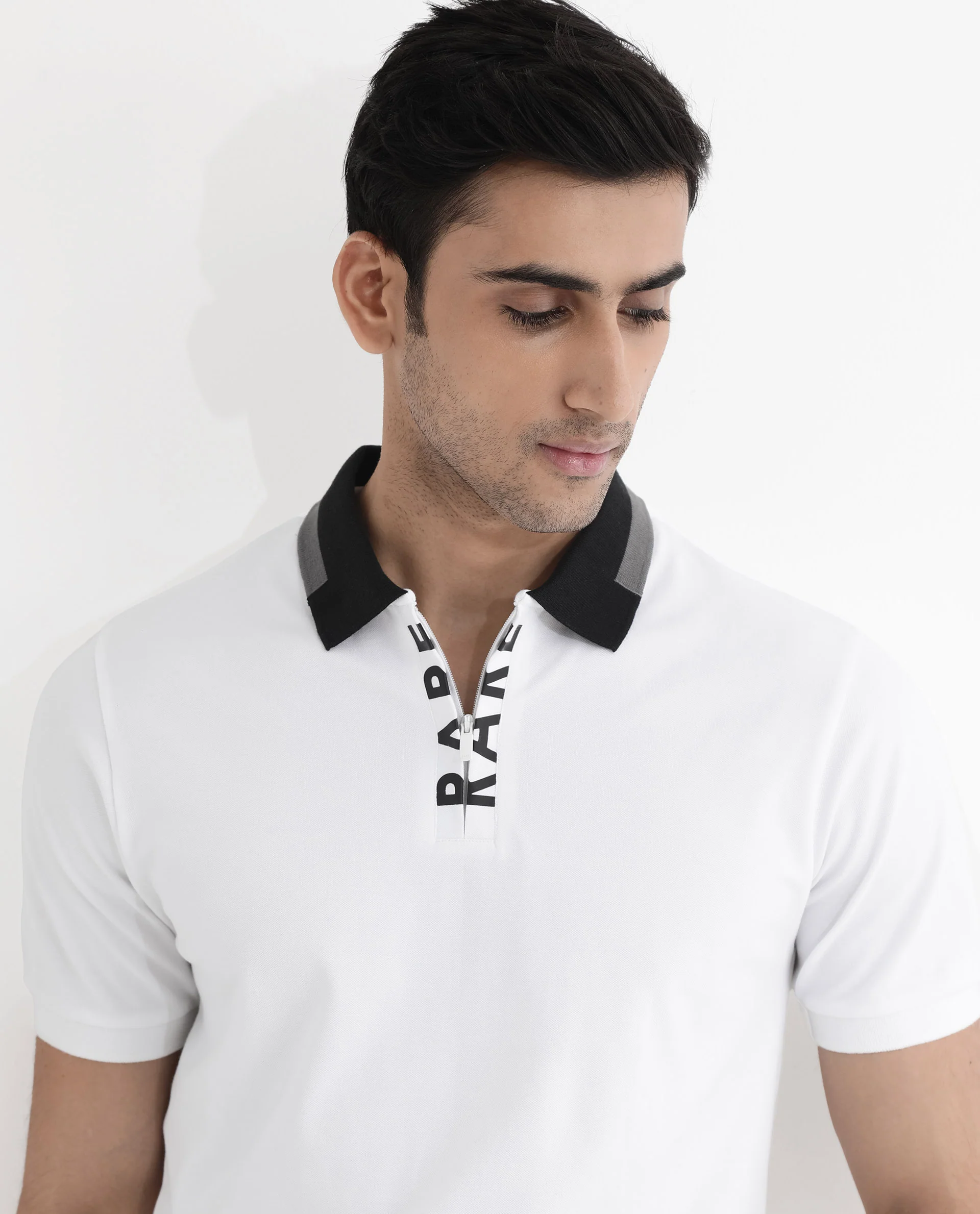 Rare Rabbit Men's Rique White Cotton Plain Regular Fit Half Sleeve Polo - Image 8