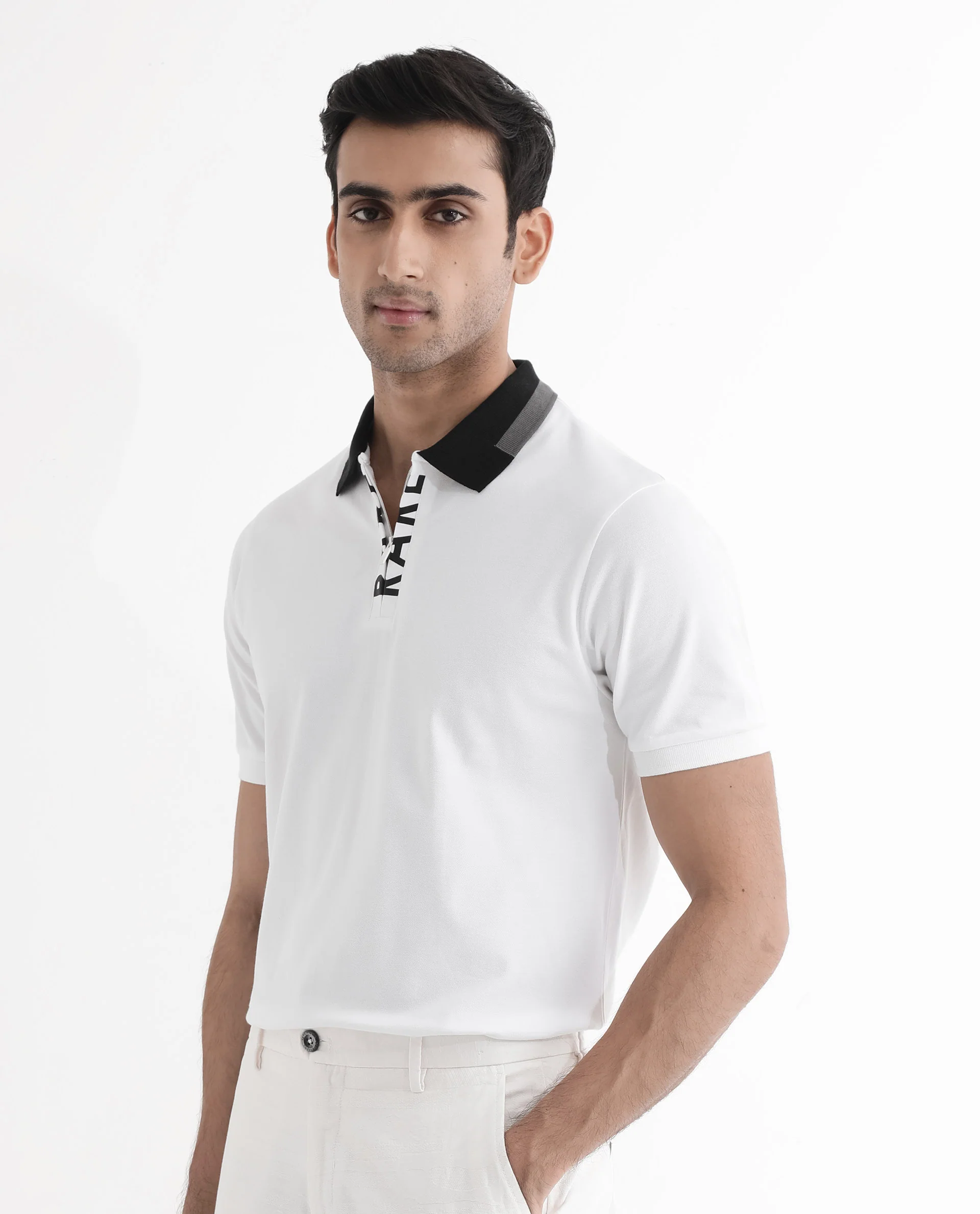Rare Rabbit Men's Rique White Cotton Plain Regular Fit Half Sleeve Polo - Image 9