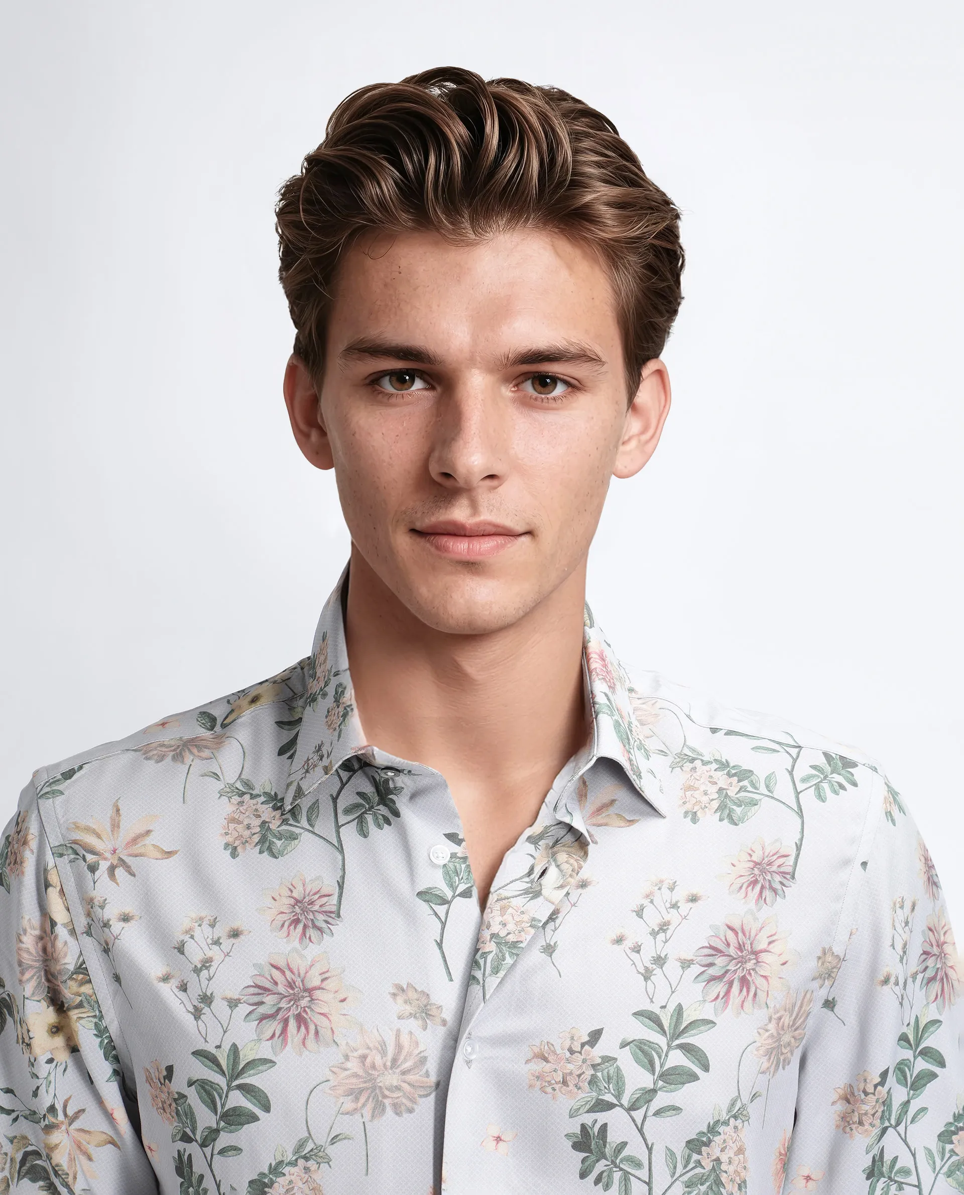 Rare Rabbit Men's Risa Light Grey Viscose Blend Floral Print Regular Fit Full Sleeve Collared Shirt - Image 6