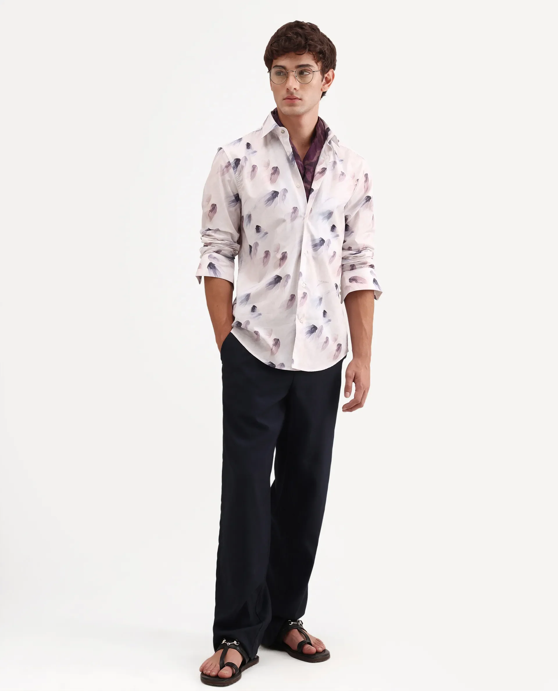 Rare Rabbit Men's Risal White Cotton Fabric Full Sleeve Regular Fit Abstract Print Shirt - Image 2