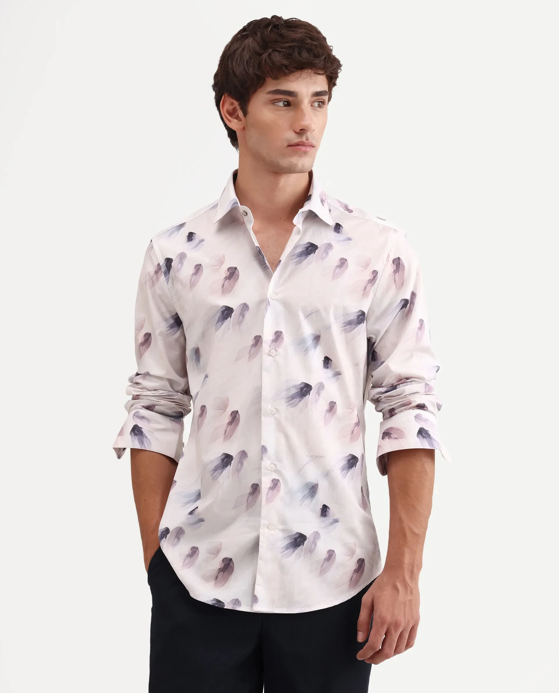 Rare Rabbit Men's Risal White Cotton Fabric Full Sleeve Regular Fit Abstract Print Shirt - Image 4