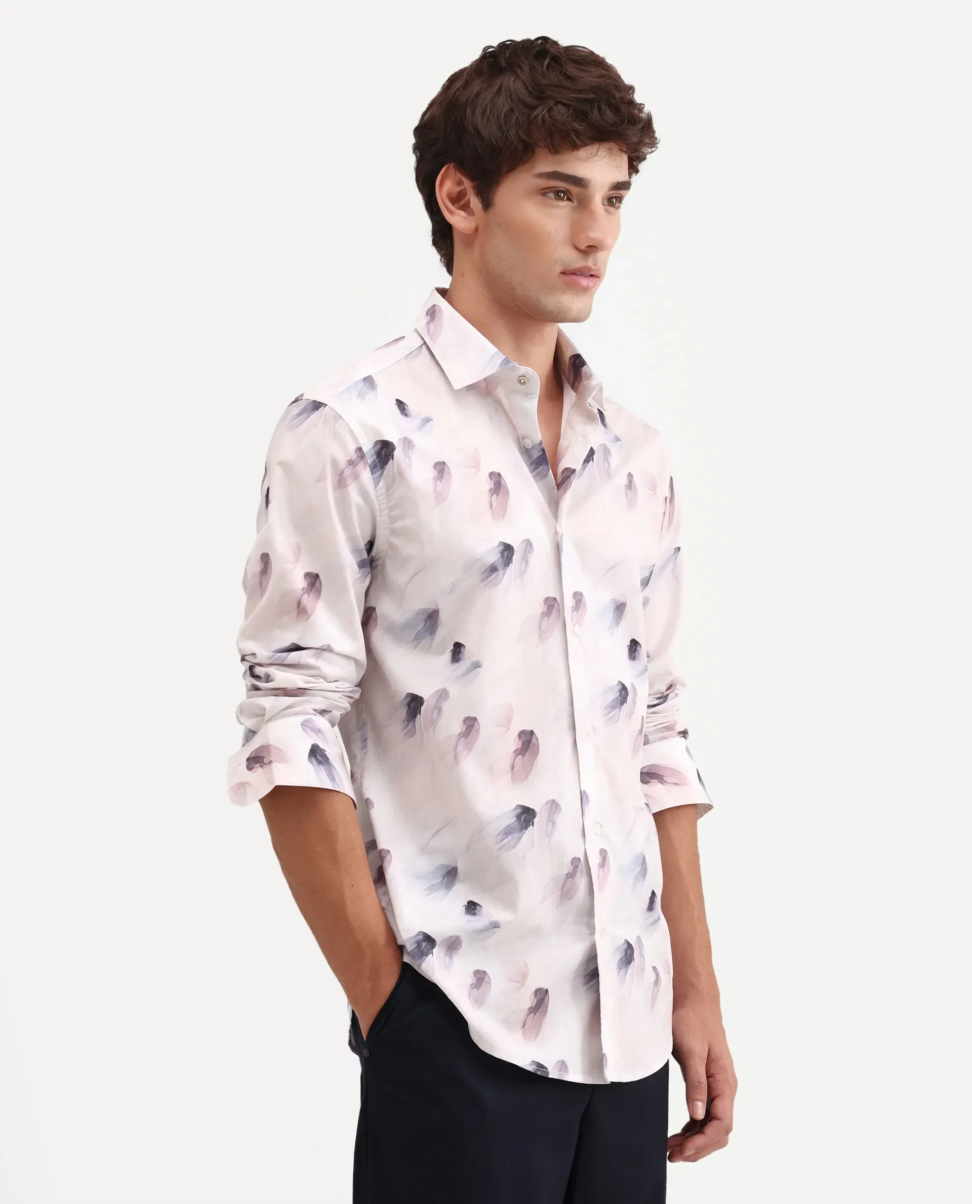 Rare Rabbit Men's Risal White Cotton Fabric Full Sleeve Regular Fit Abstract Print Shirt - Image 5