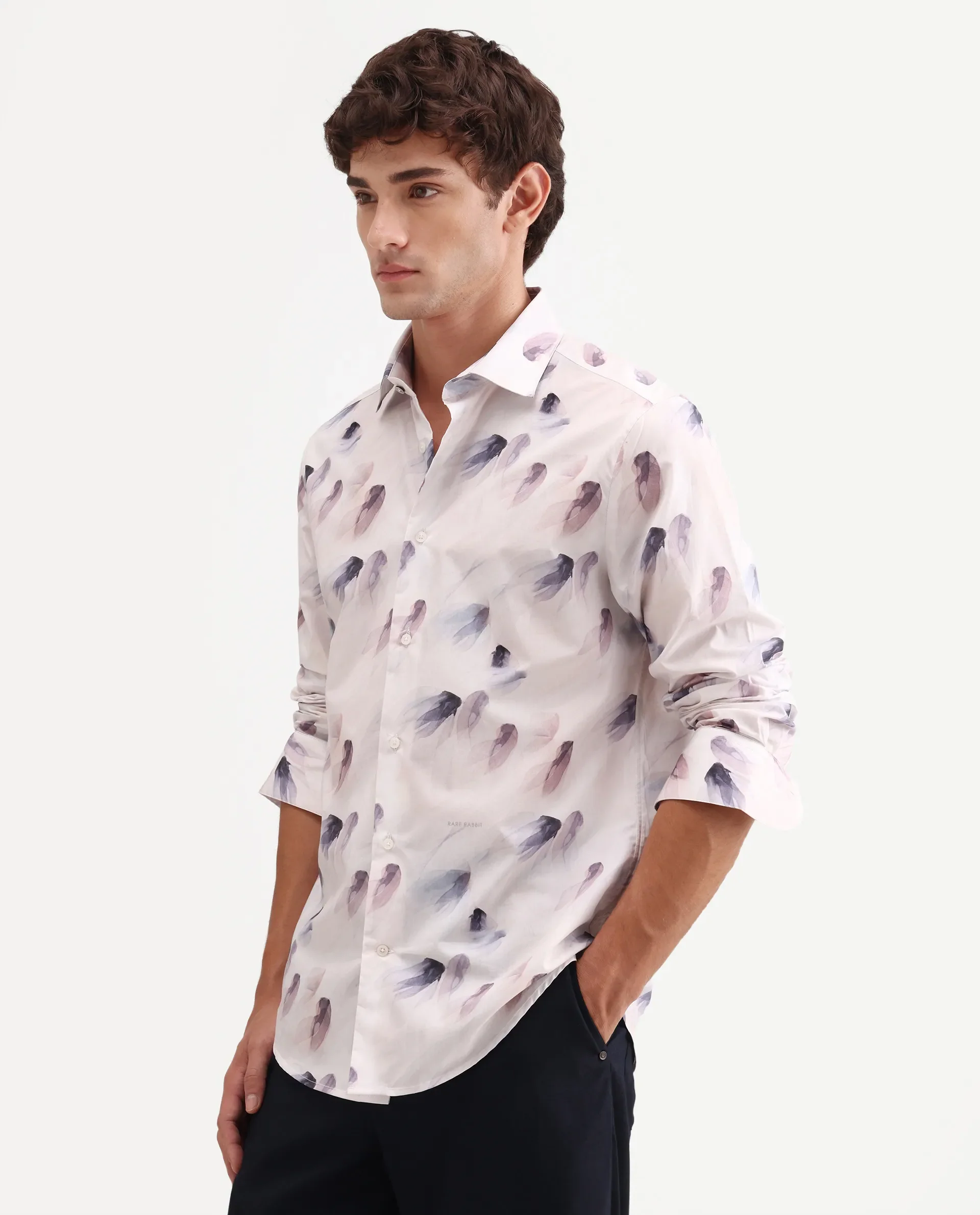 Rare Rabbit Men's Risal White Cotton Fabric Full Sleeve Regular Fit Abstract Print Shirt - Image 6