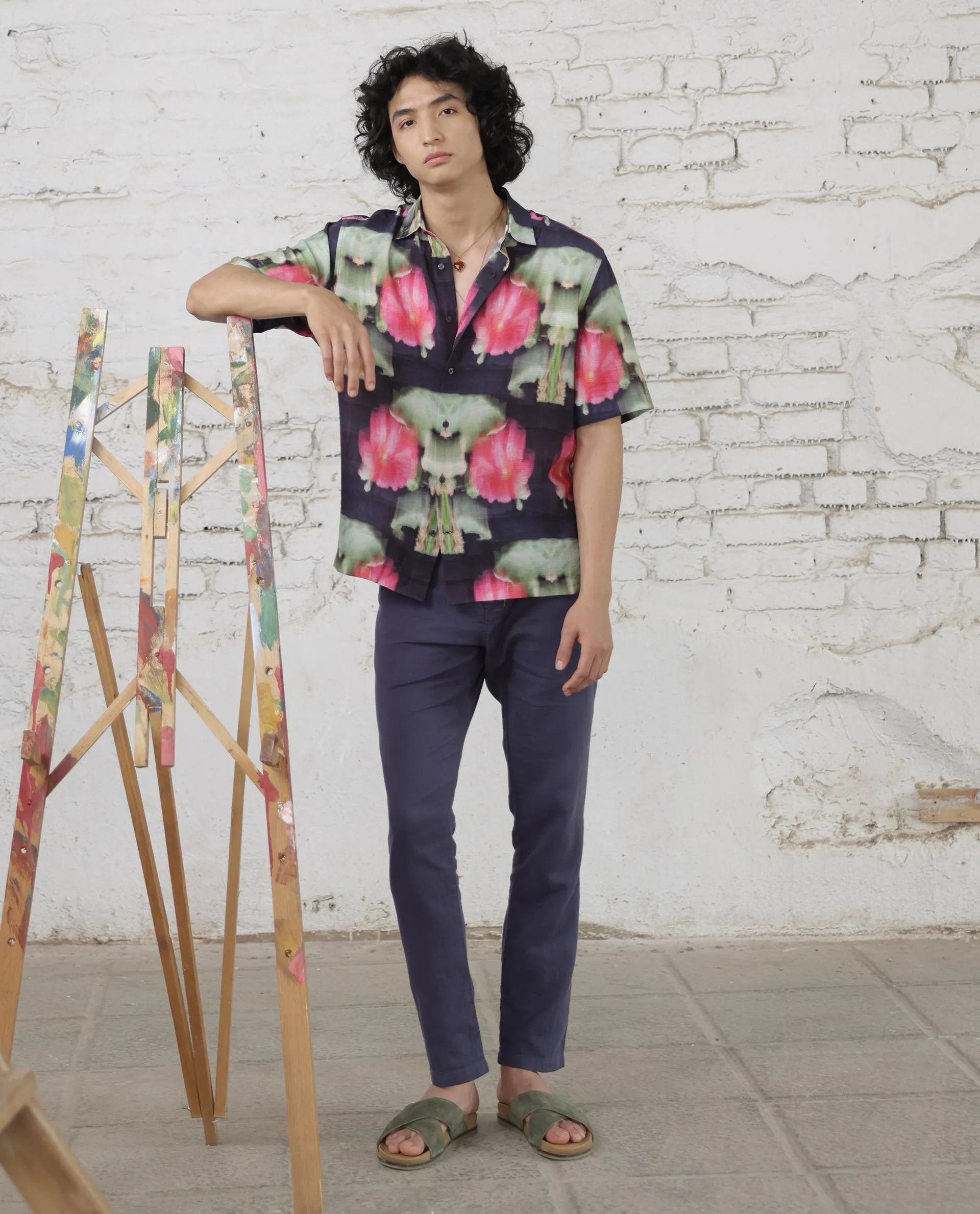 Rare Rabbit Men's Risca Purple Viscose Floral Print Boxy Fit Half Sleeve Collared Shirt - Image 2