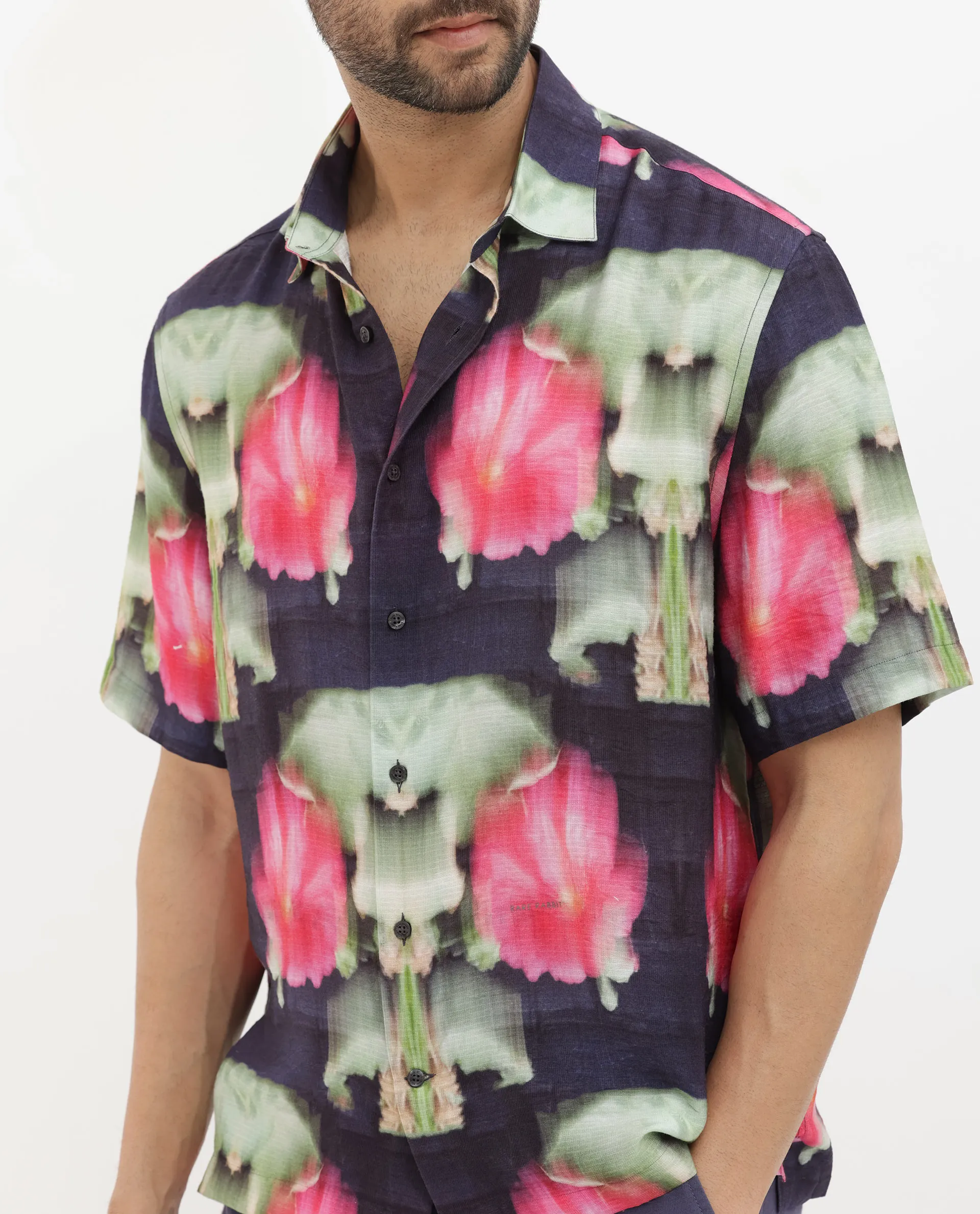 Rare Rabbit Men's Risca Purple Viscose Floral Print Boxy Fit Half Sleeve Collared Shirt - Image 5