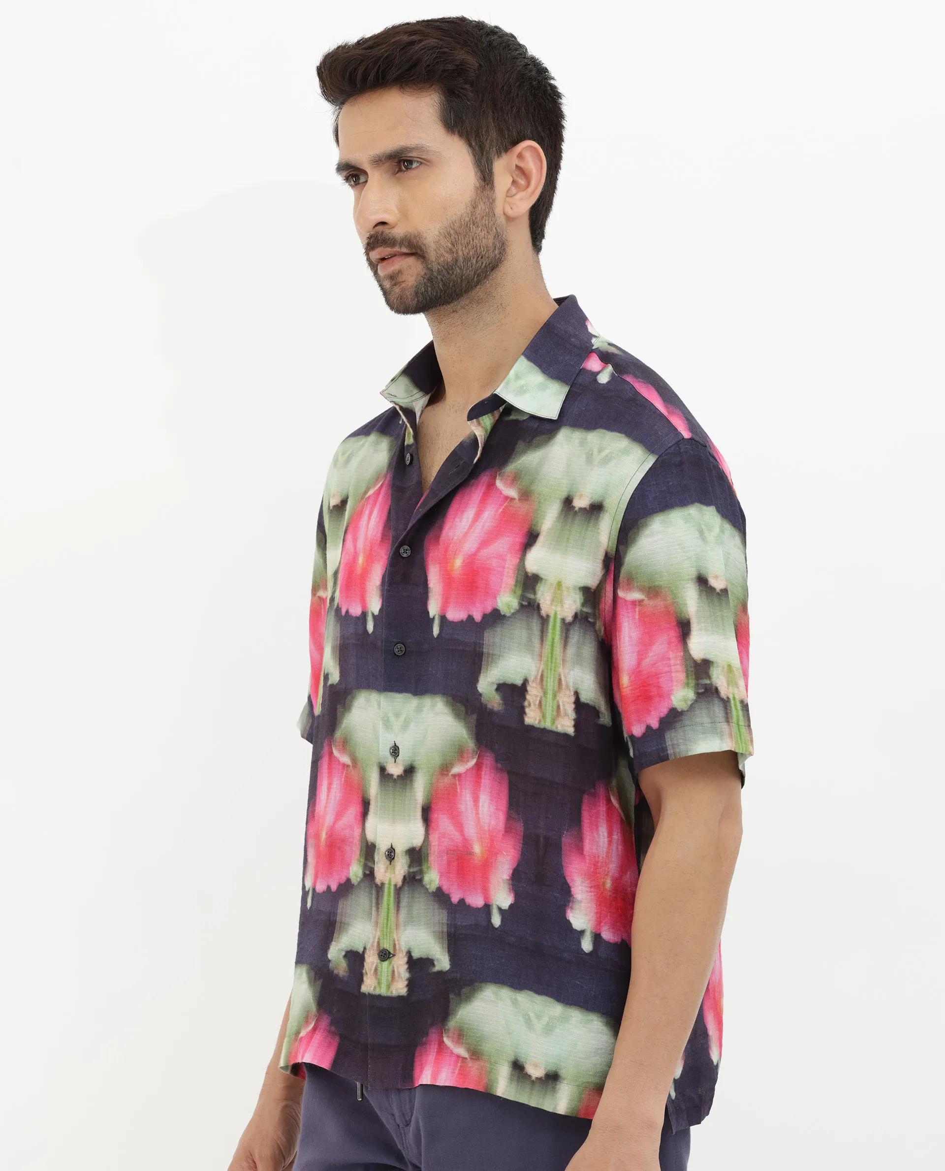 Rare Rabbit Men's Risca Purple Viscose Floral Print Boxy Fit Half Sleeve Collared Shirt - Image 9