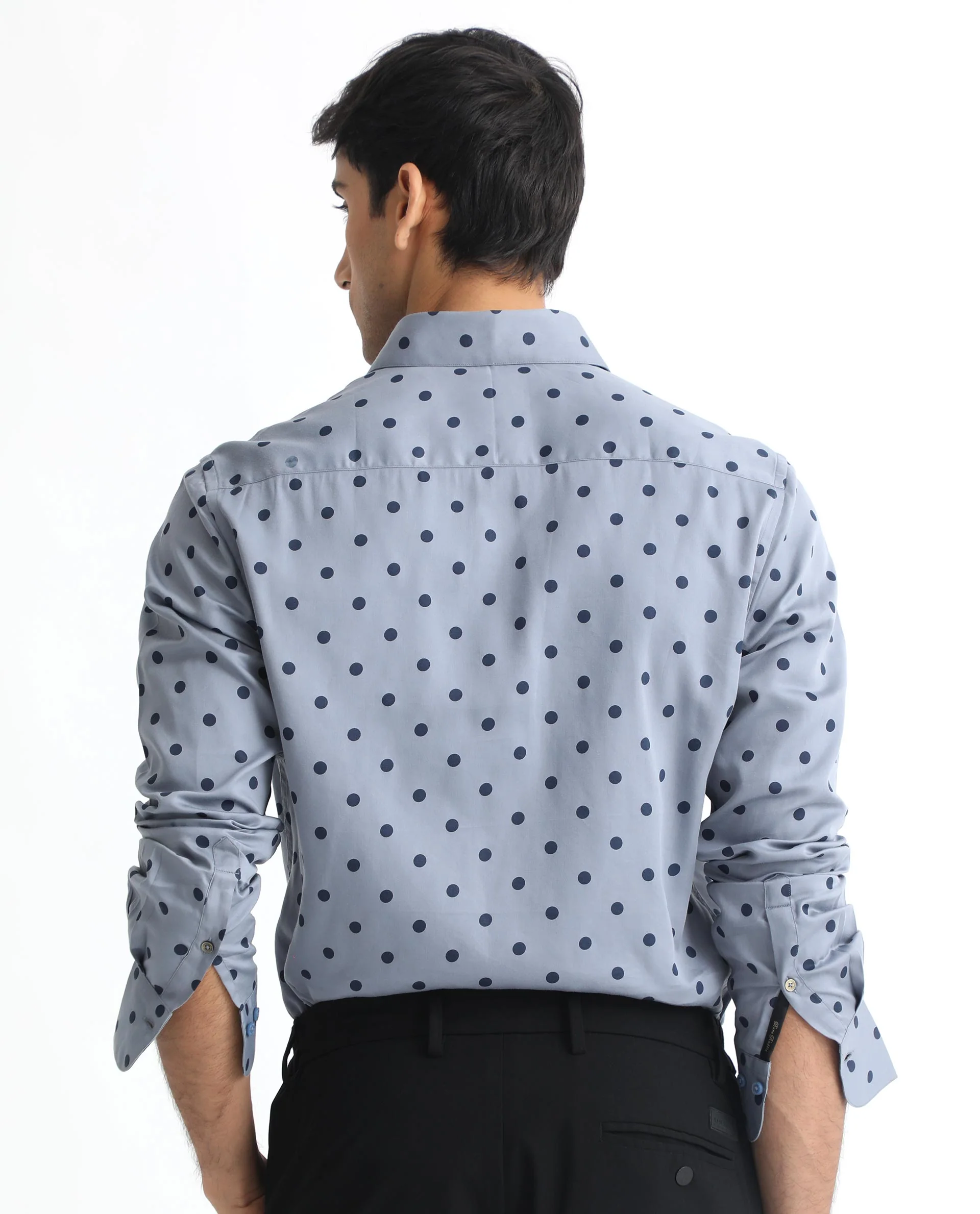 Rare Rabbit Men's Rish Blue Cotton Polka Print Regular Fit Full Sleeve Collared Shirt - Image 10