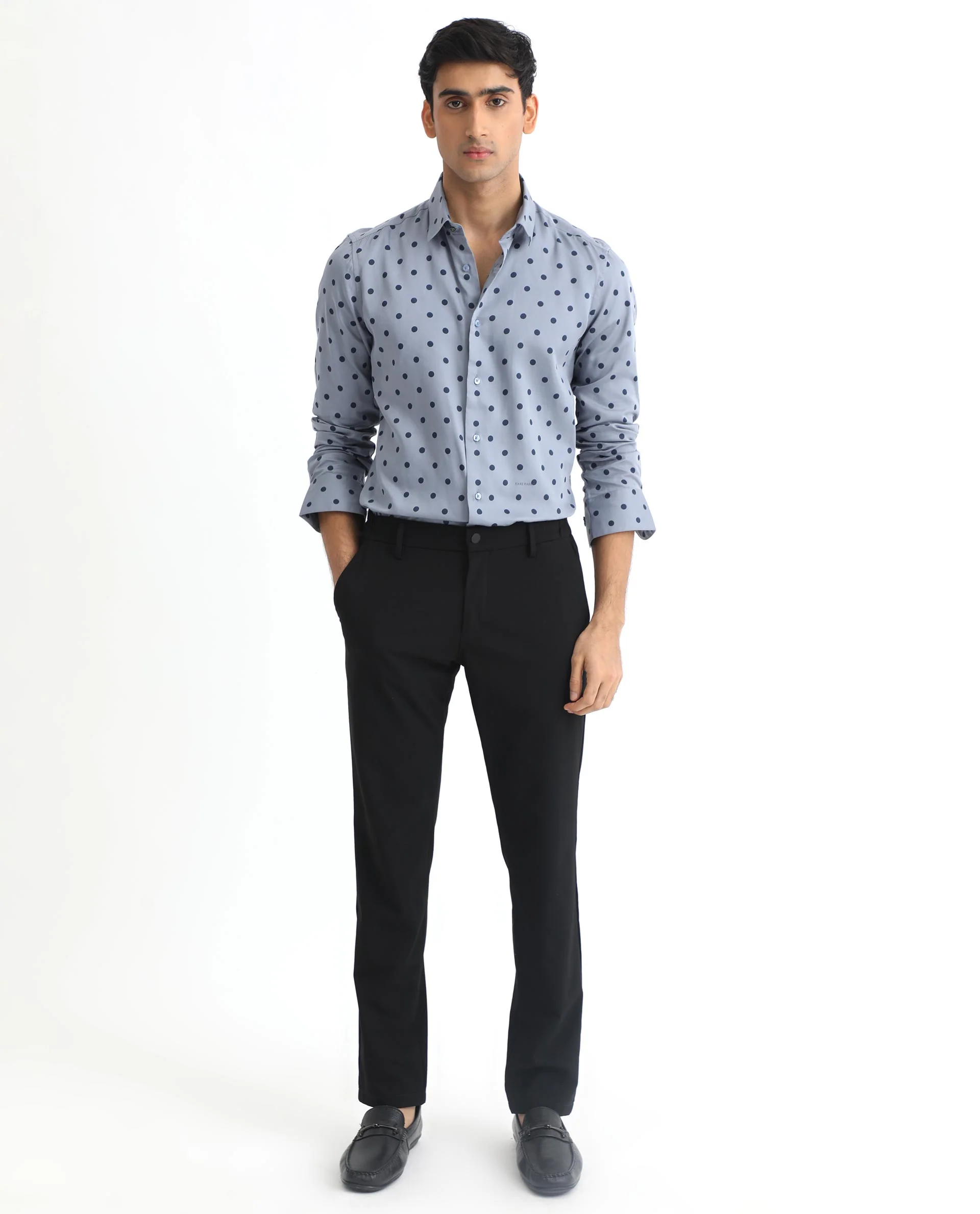 Rare Rabbit Men's Rish Blue Cotton Polka Print Regular Fit Full Sleeve Collared Shirt - Image 2