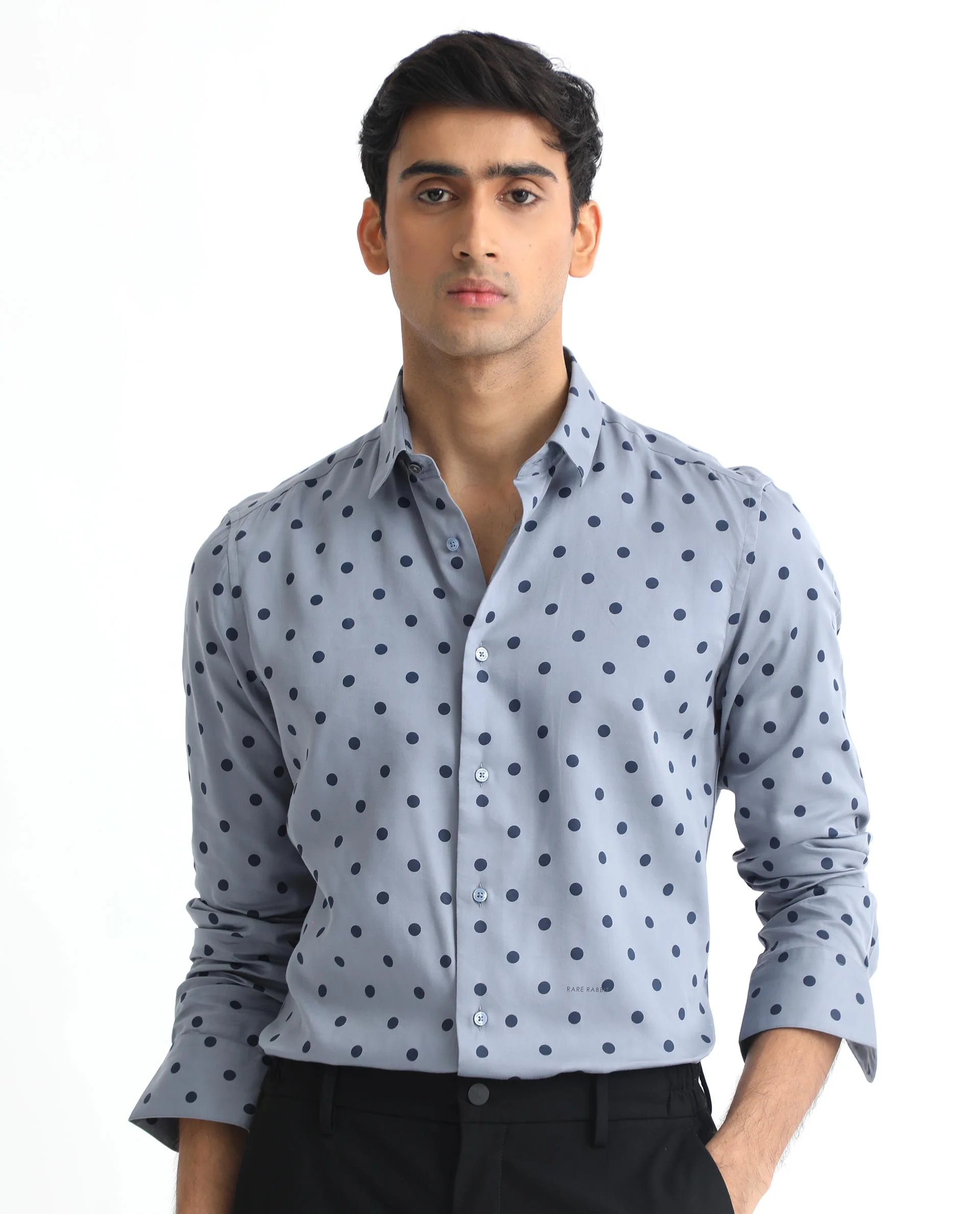Rare Rabbit Men's Rish Blue Cotton Polka Print Regular Fit Full Sleeve Collared Shirt - Image 3