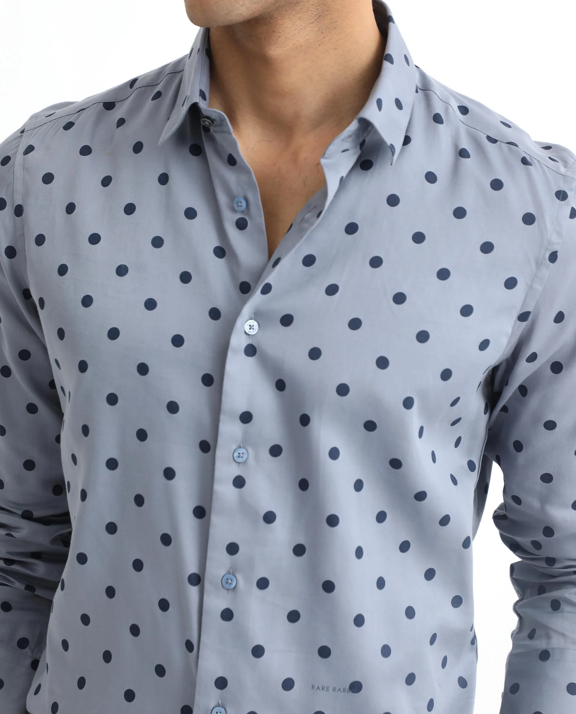 Rare Rabbit Men's Rish Blue Cotton Polka Print Regular Fit Full Sleeve Collared Shirt - Image 5