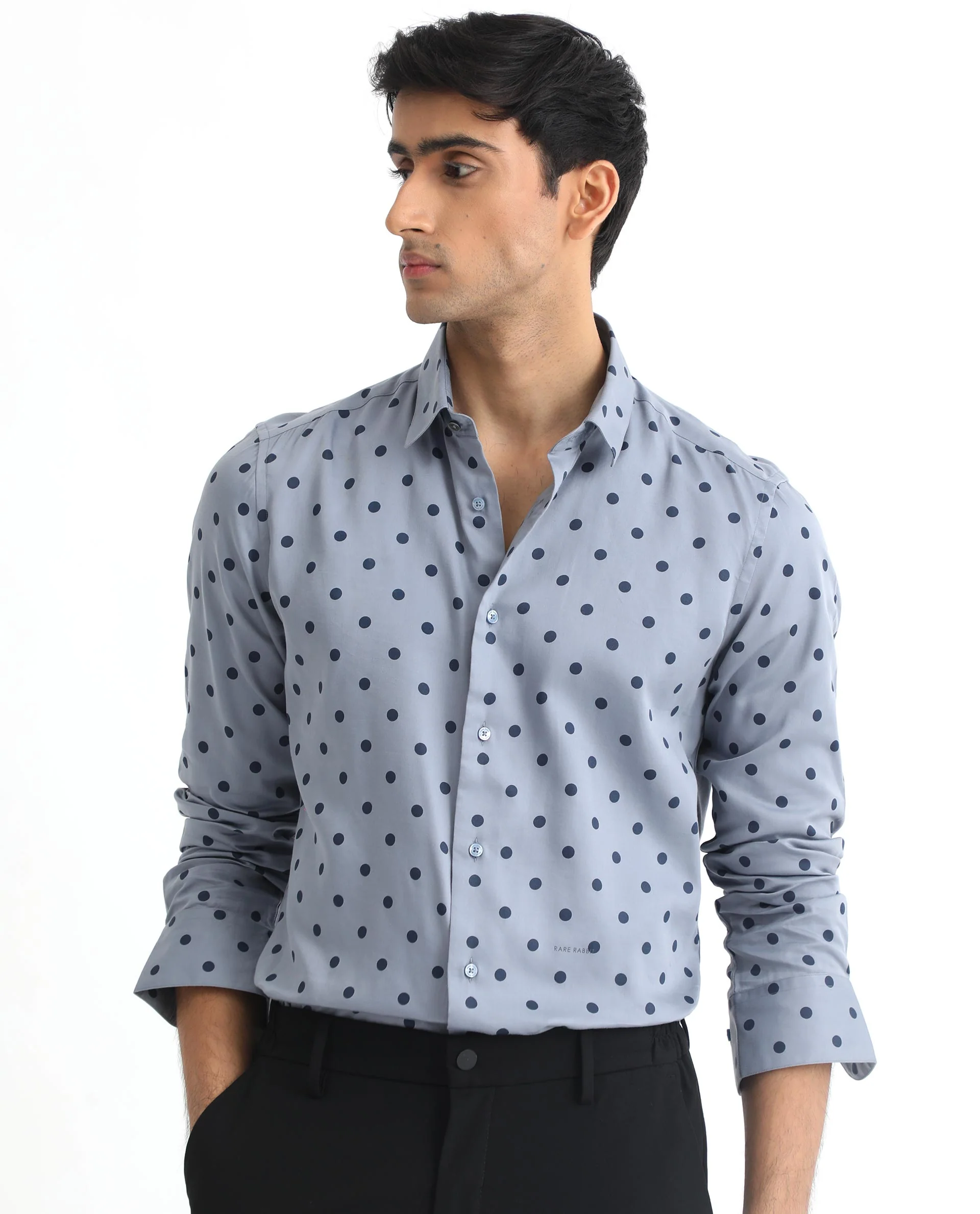 Rare Rabbit Men's Rish Blue Cotton Polka Print Regular Fit Full Sleeve Collared Shirt - Image 8