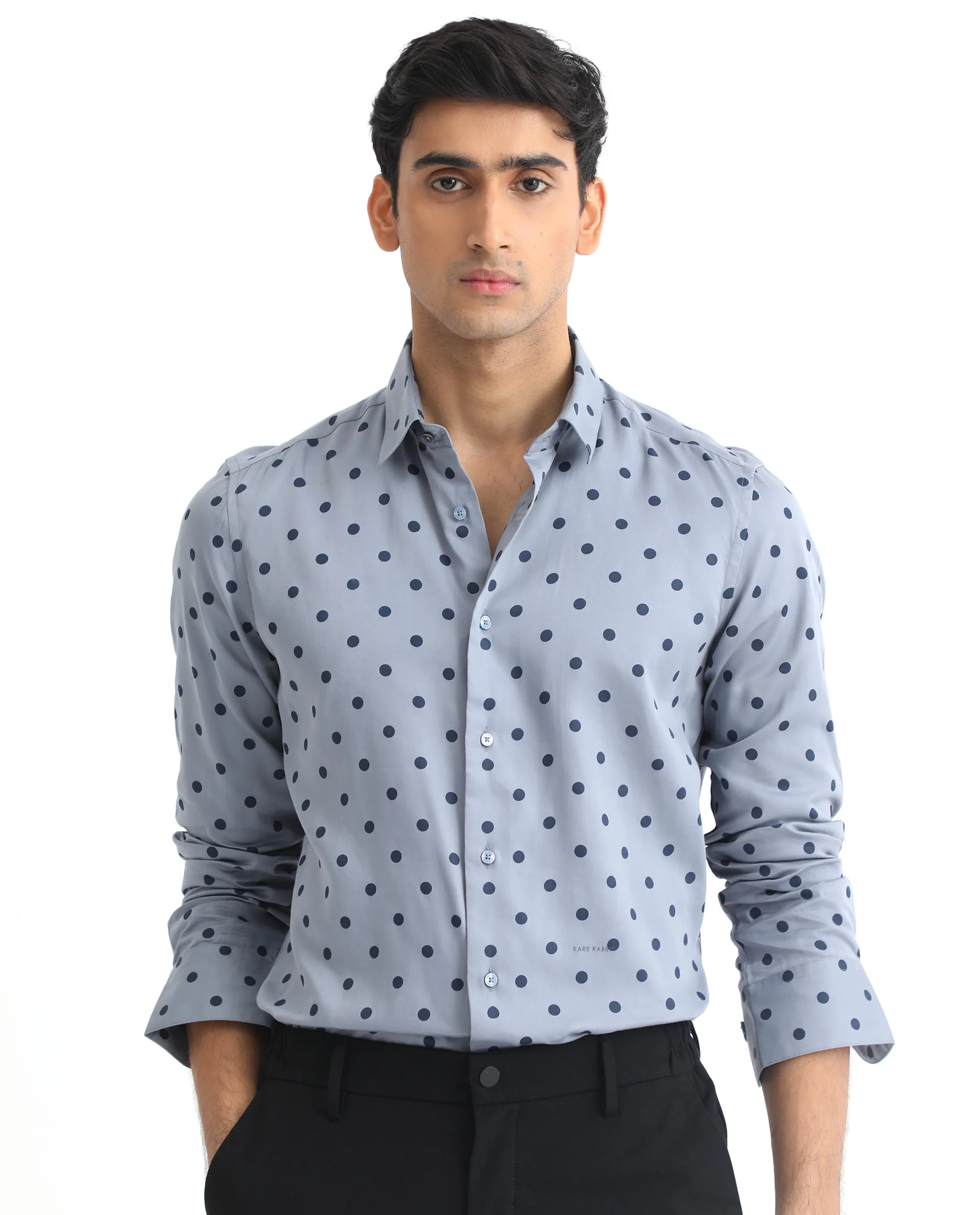 Rare Rabbit Men's Rish Blue Cotton Polka Print Regular Fit Full Sleeve Collared Shirt - Image 9