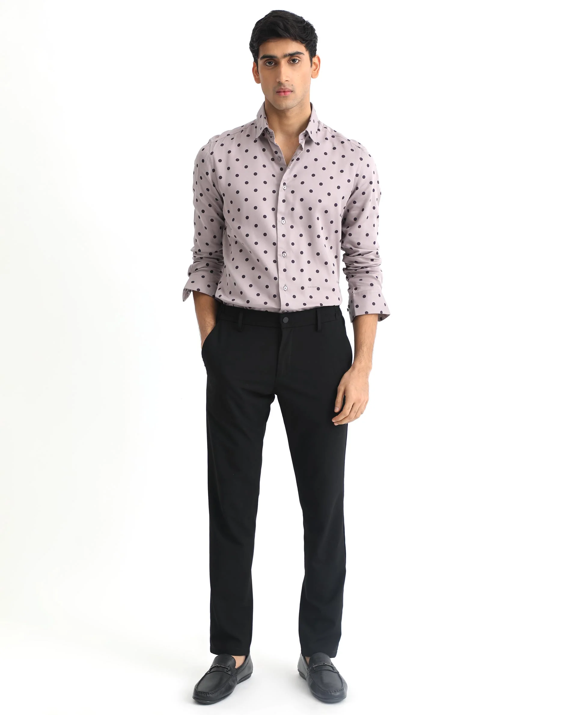 Rare Rabbit Men's Rish Pastel Purple Cotton Polka Print Regular Fit Full Sleeve Collared Shirt - Image 2