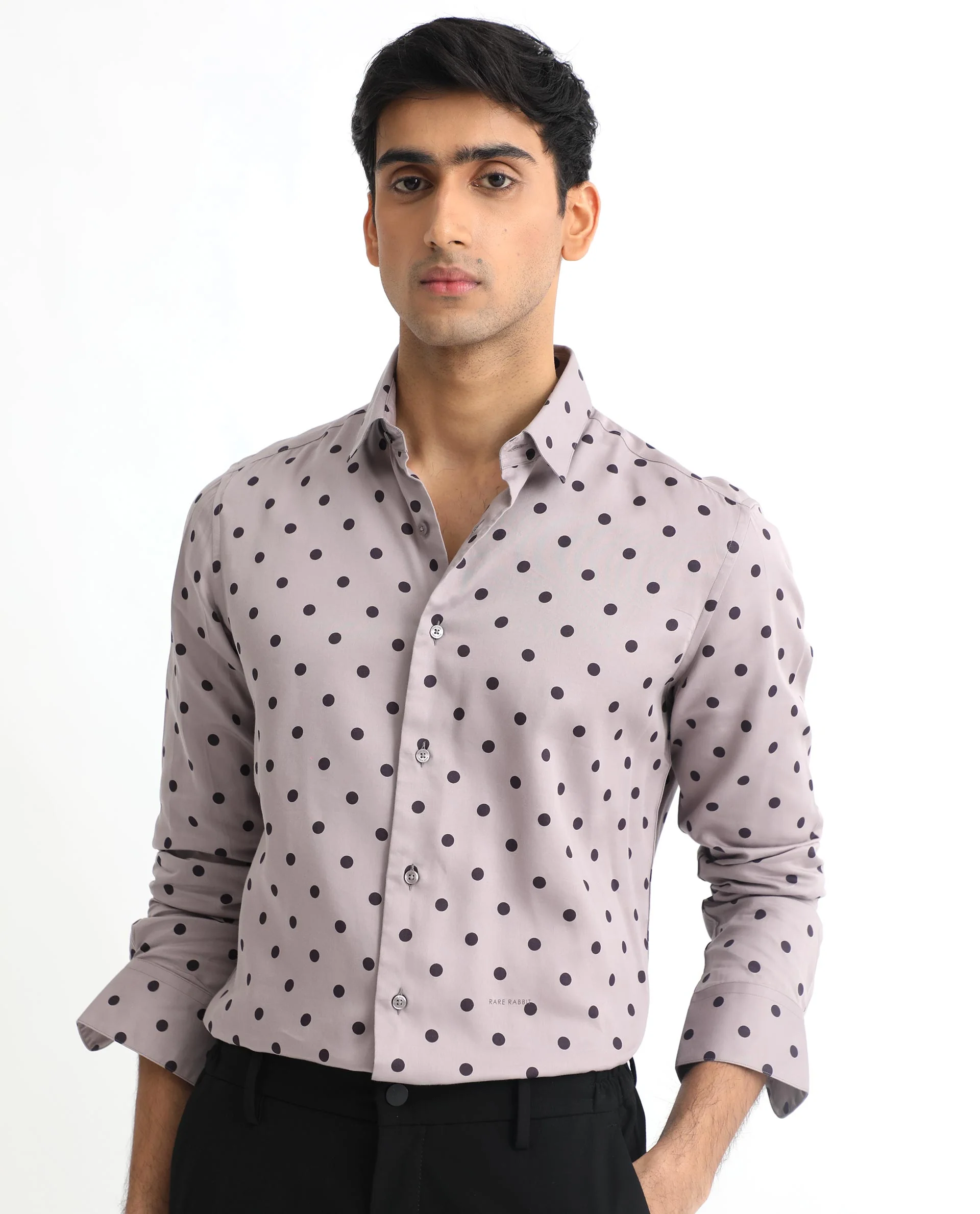 Rare Rabbit Men's Rish Pastel Purple Cotton Polka Print Regular Fit Full Sleeve Collared Shirt - Image 3