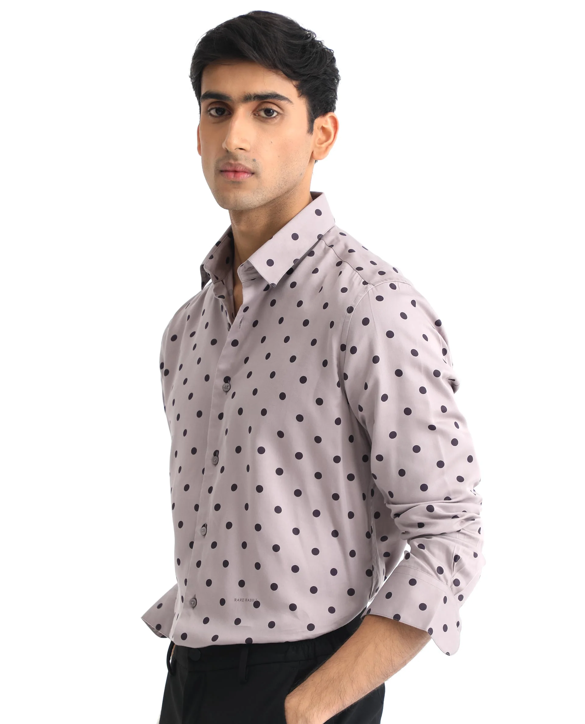 Rare Rabbit Men's Rish Pastel Purple Cotton Polka Print Regular Fit Full Sleeve Collared Shirt - Image 6
