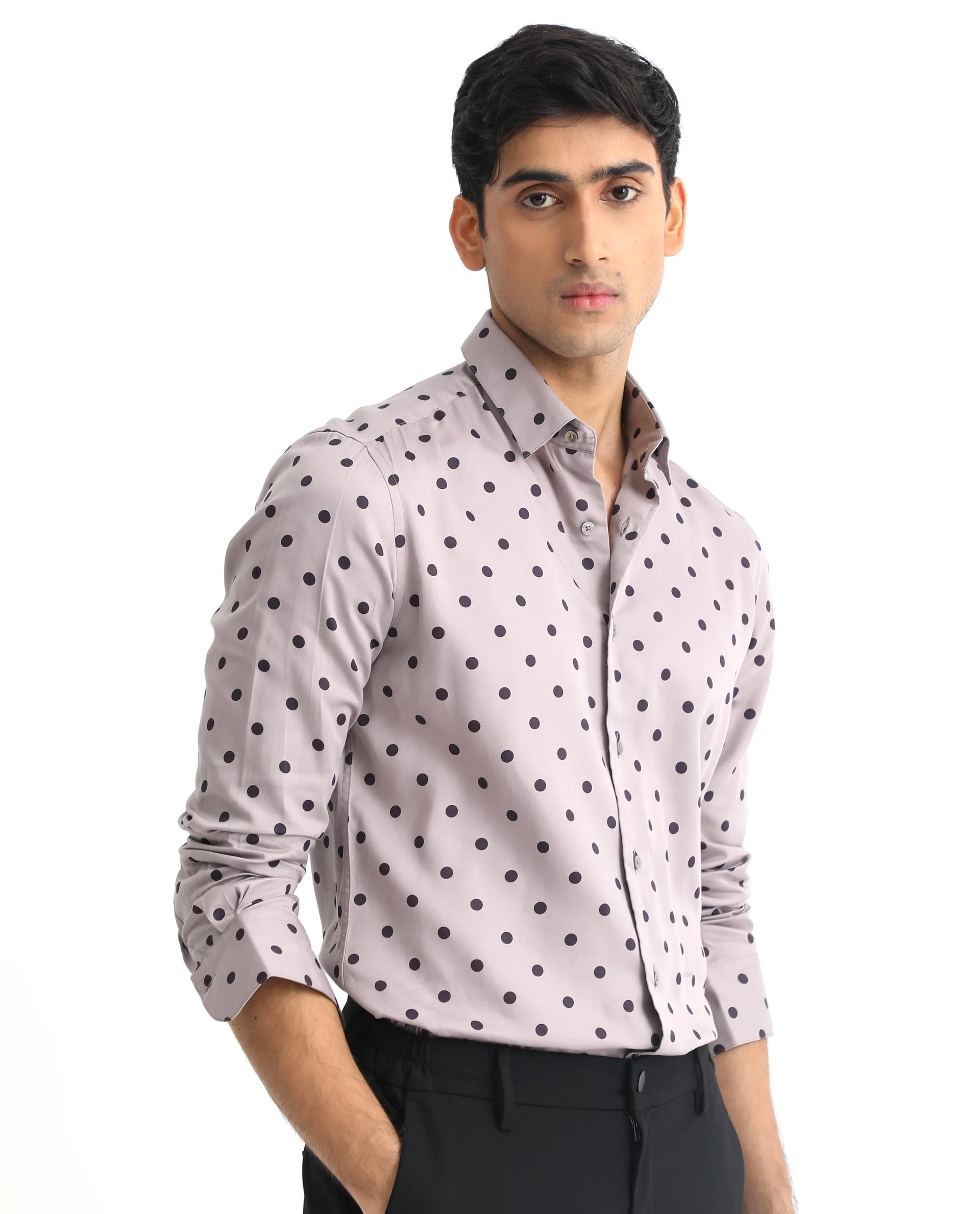 Rare Rabbit Men's Rish Pastel Purple Cotton Polka Print Regular Fit Full Sleeve Collared Shirt - Image 7