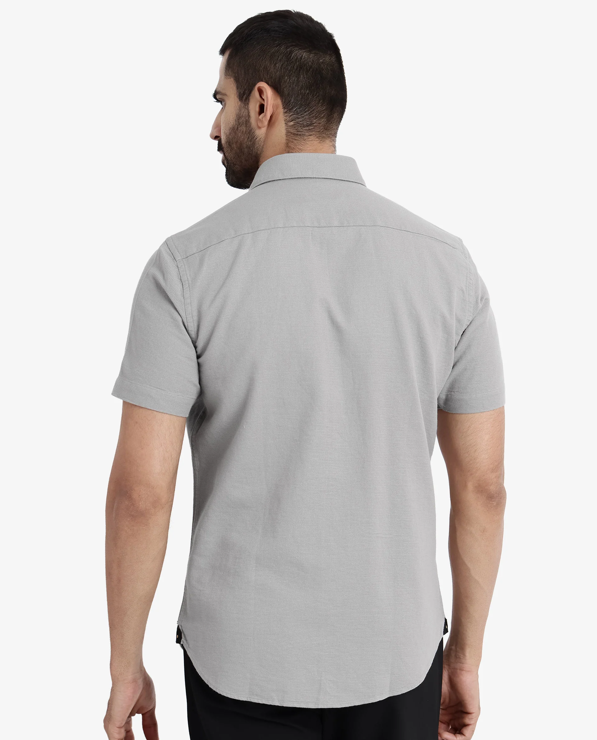 Rare Rabbit Men's Rissa Grey Cotton Plain Regular Fit Half Sleeve Collared Shirt - Image 7