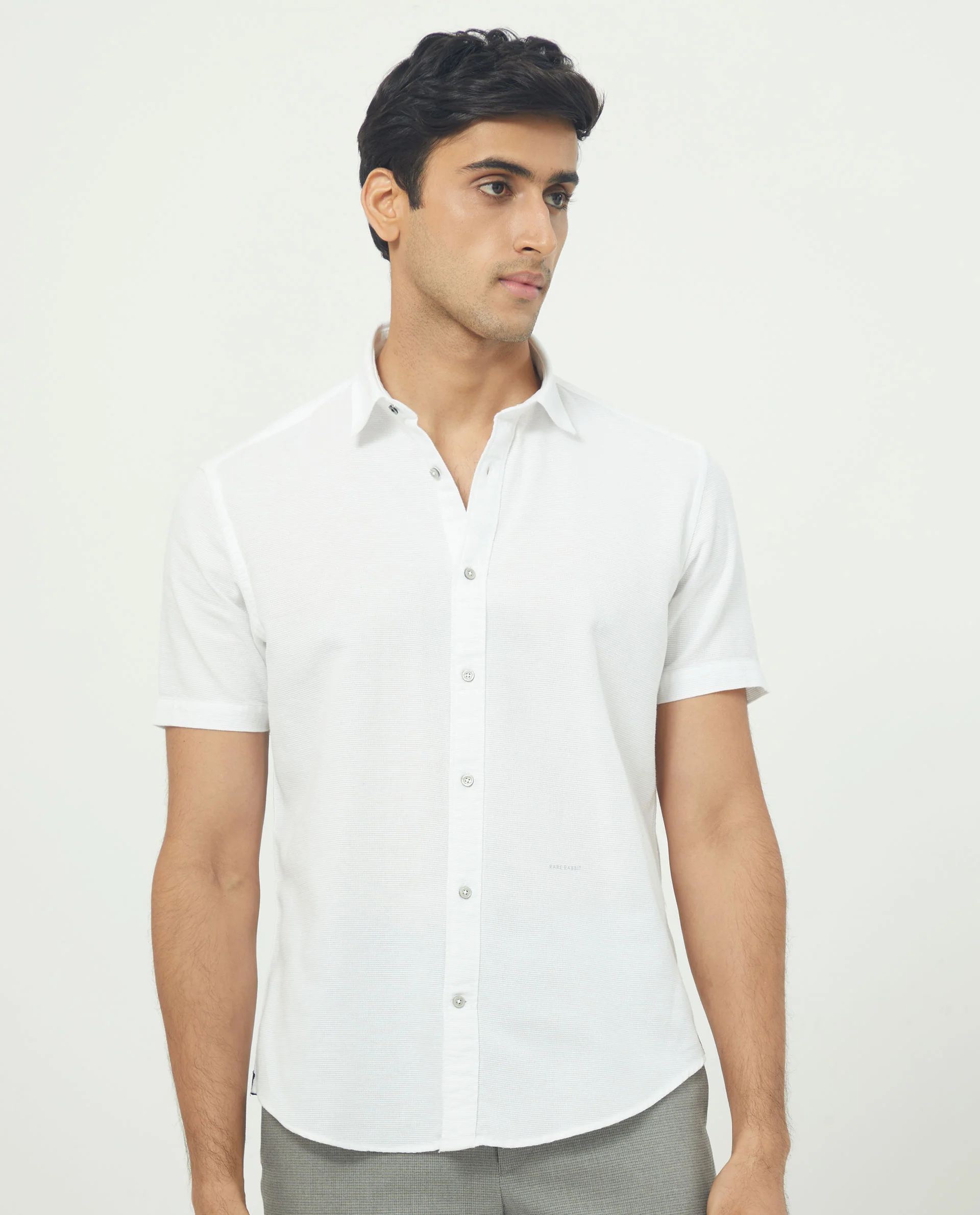 Rare Rabbit Men's Rissa White Cotton Plain Regular Fit Half Sleeve Collared Shirt - Image 3