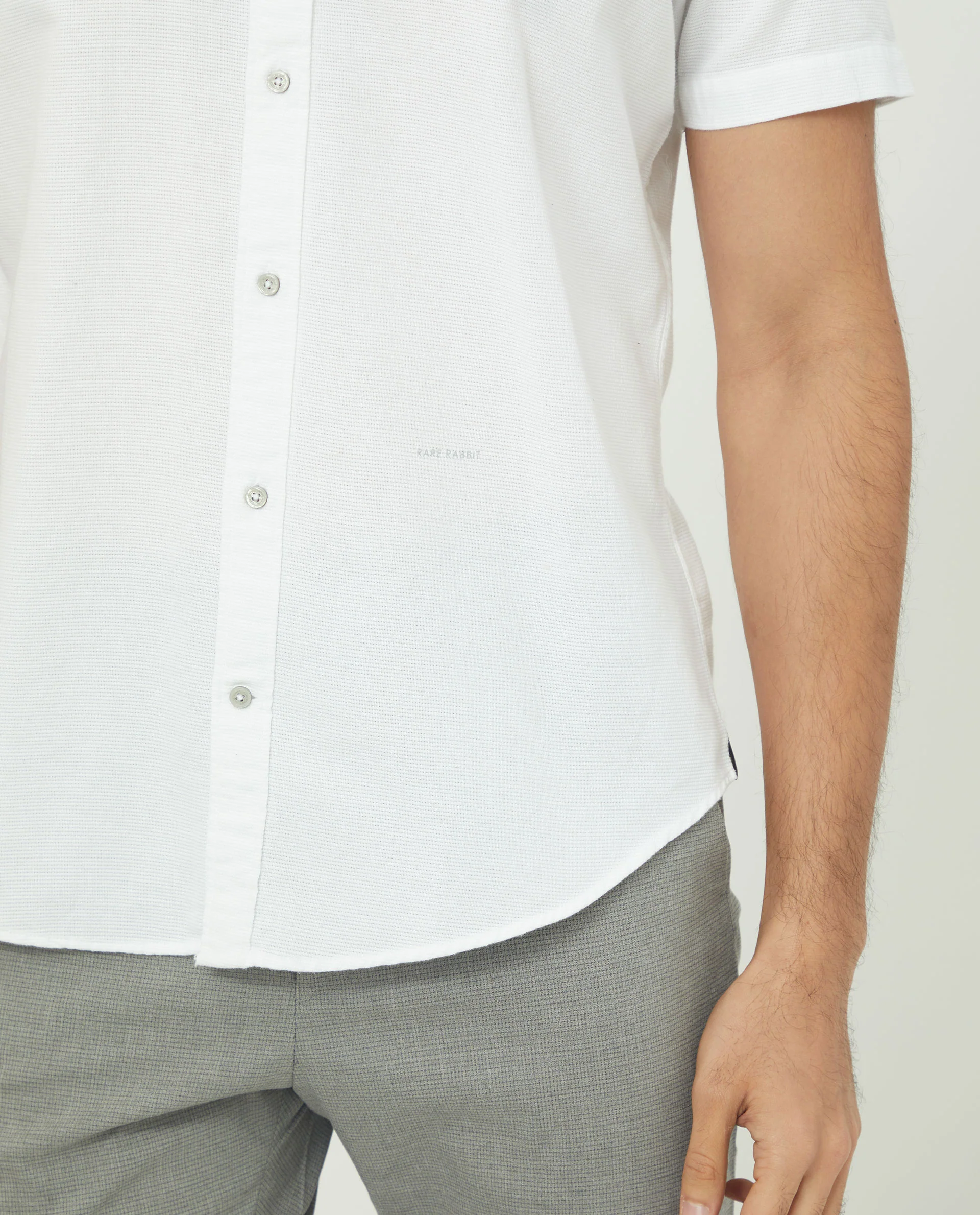 Rare Rabbit Men's Rissa White Cotton Plain Regular Fit Half Sleeve Collared Shirt - Image 4