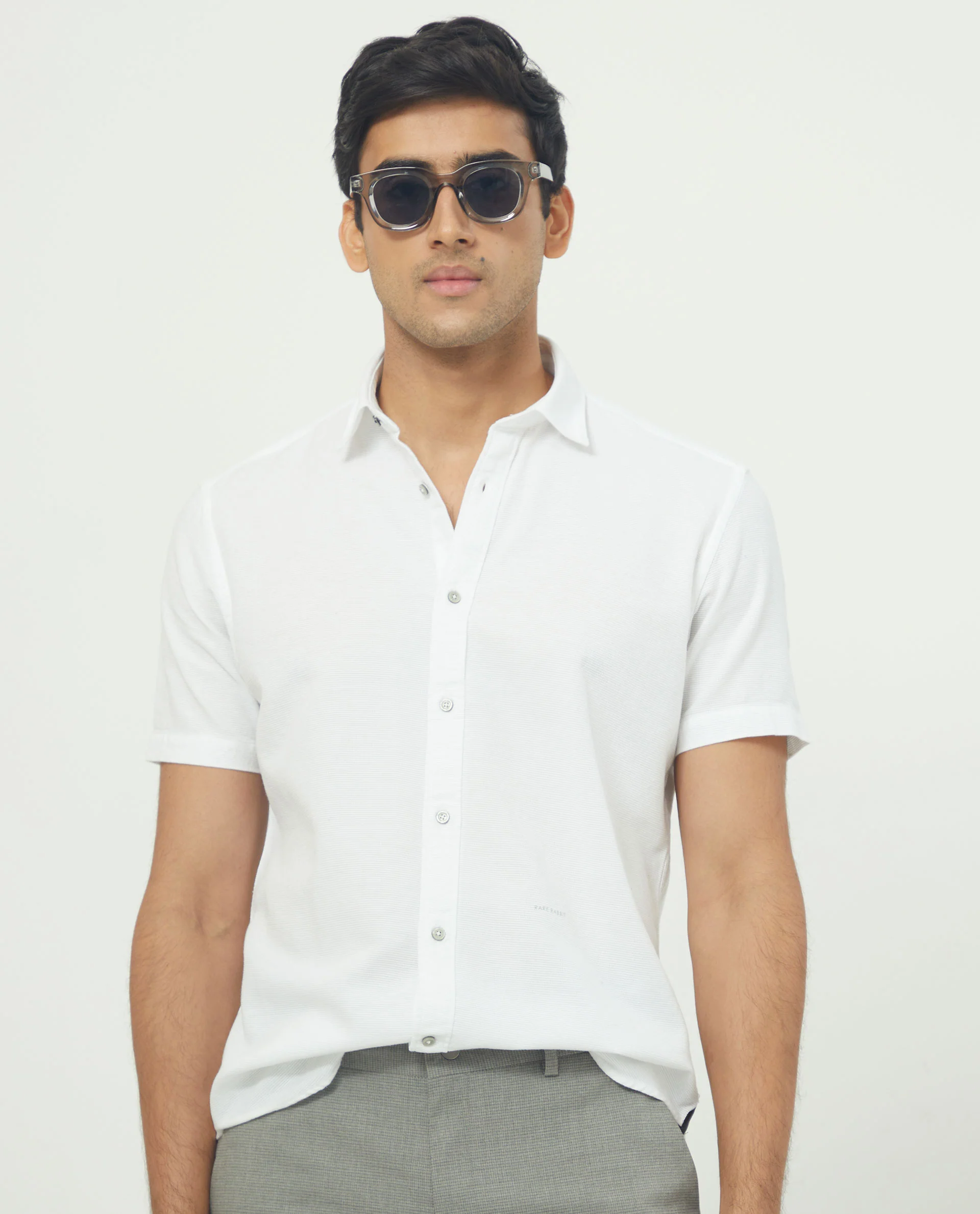 Rare Rabbit Men's Rissa White Cotton Plain Regular Fit Half Sleeve Collared Shirt - Image 5