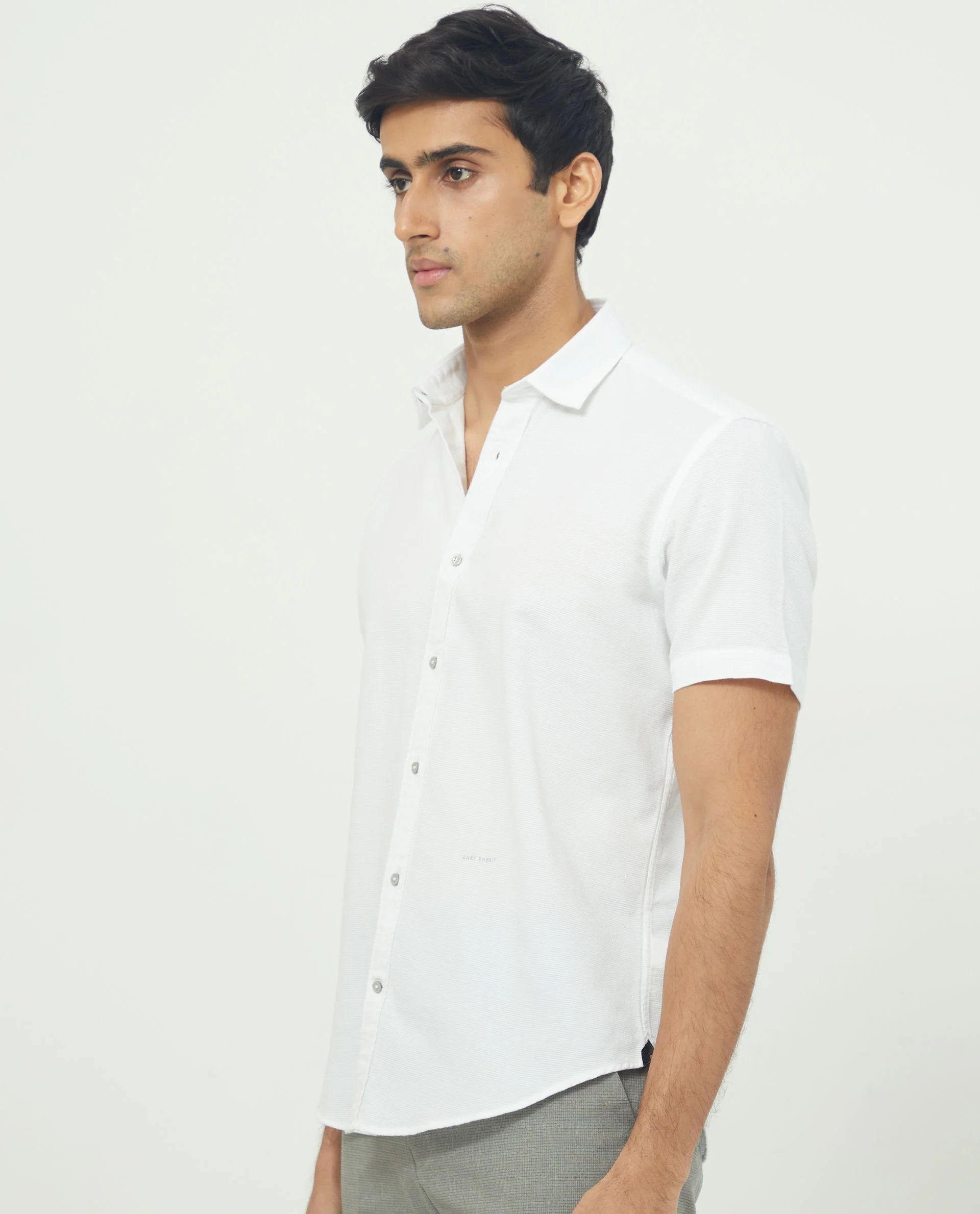 Rare Rabbit Men's Rissa White Cotton Plain Regular Fit Half Sleeve Collared Shirt - Image 7