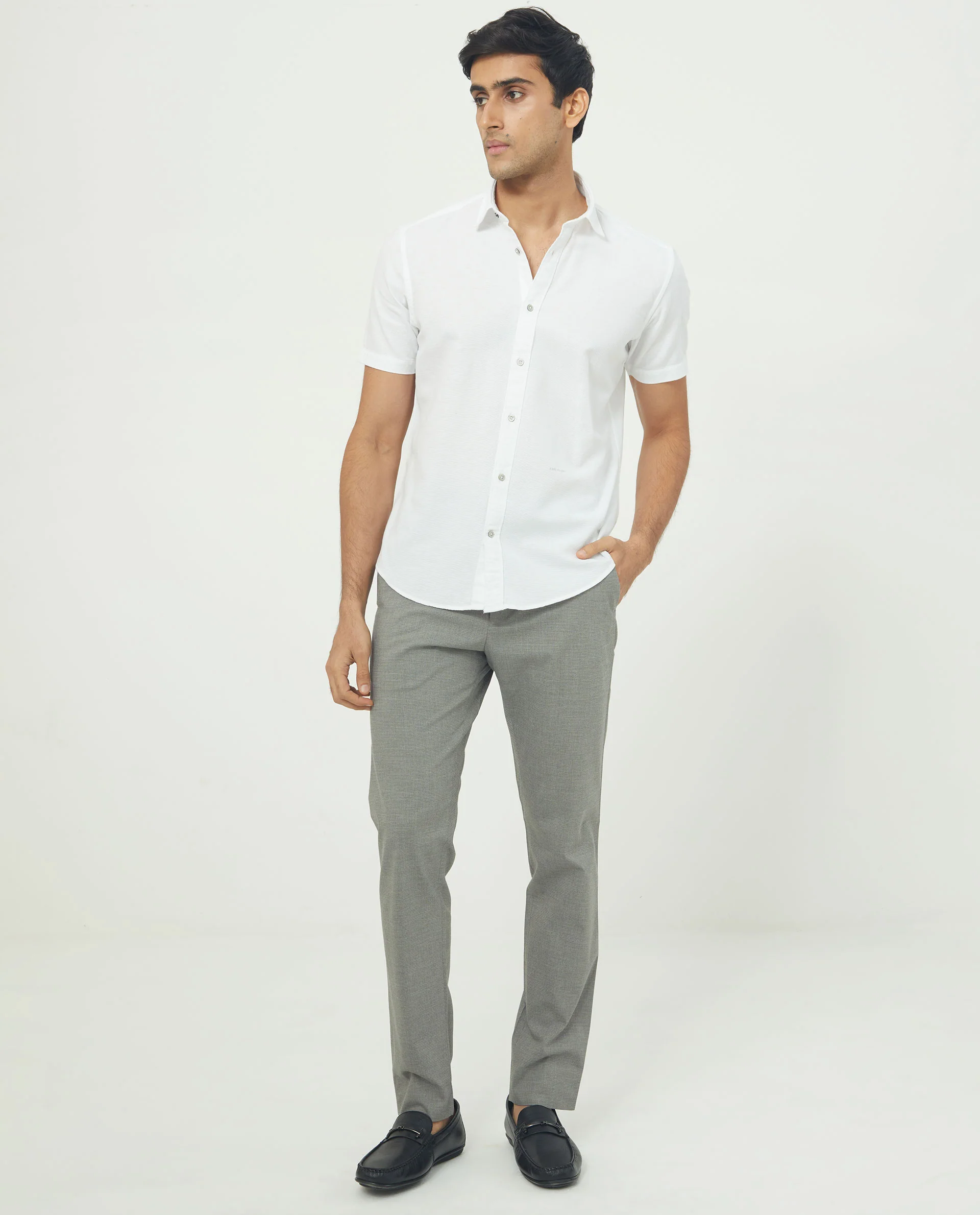 Rare Rabbit Men's Rissa White Cotton Plain Regular Fit Half Sleeve Collared Shirt - Image 8