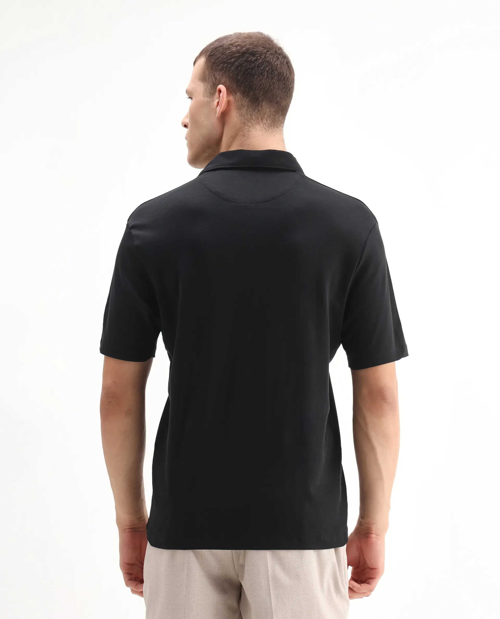 Rare Rabbit Men's Ritz Black` Cotton Plain Regular Fit Half Sleeve Polo - Image 7